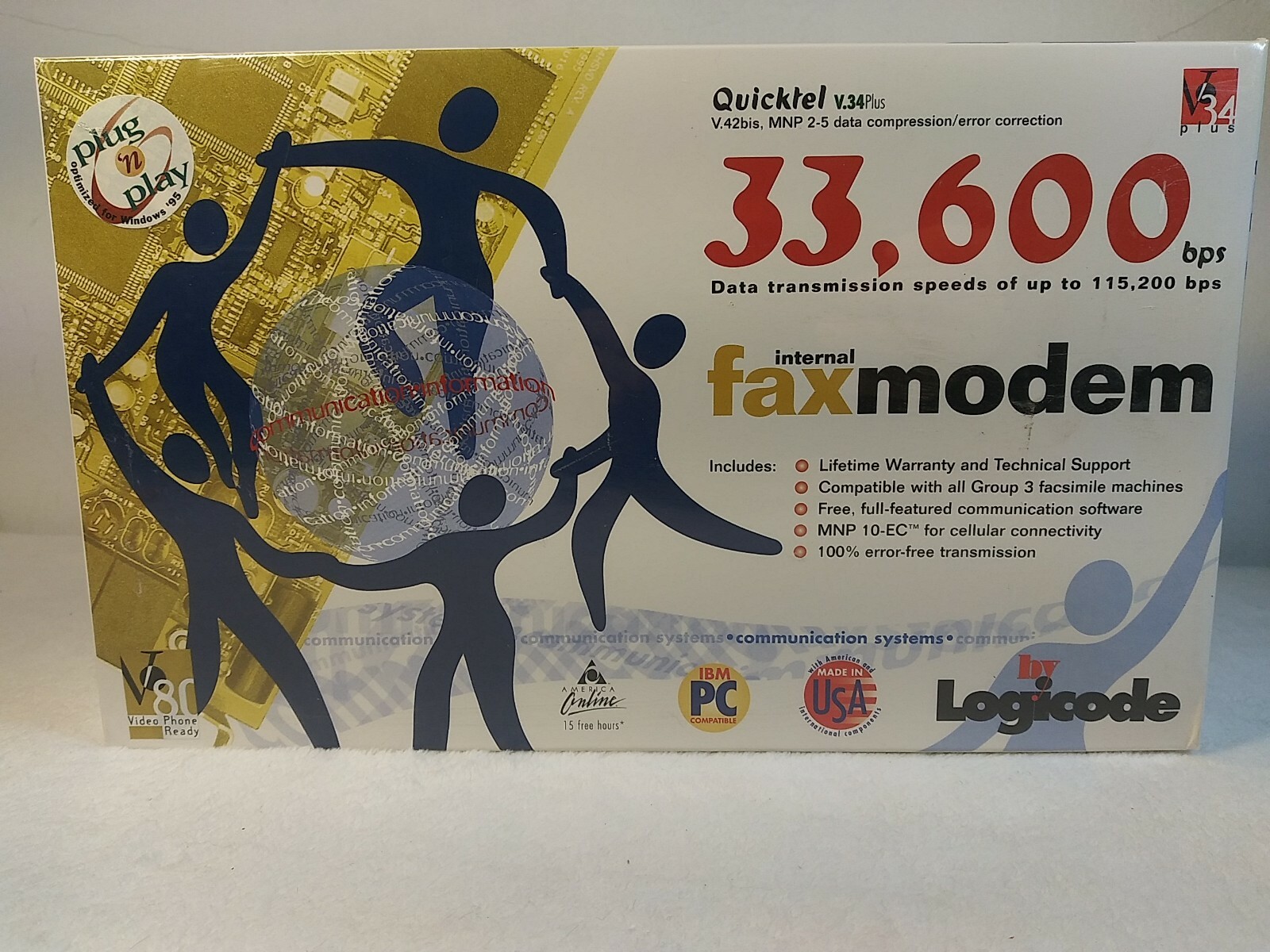 Quicktel V.34 Plus Internal Fax Modem New In Box Logicode Sealed NOS
