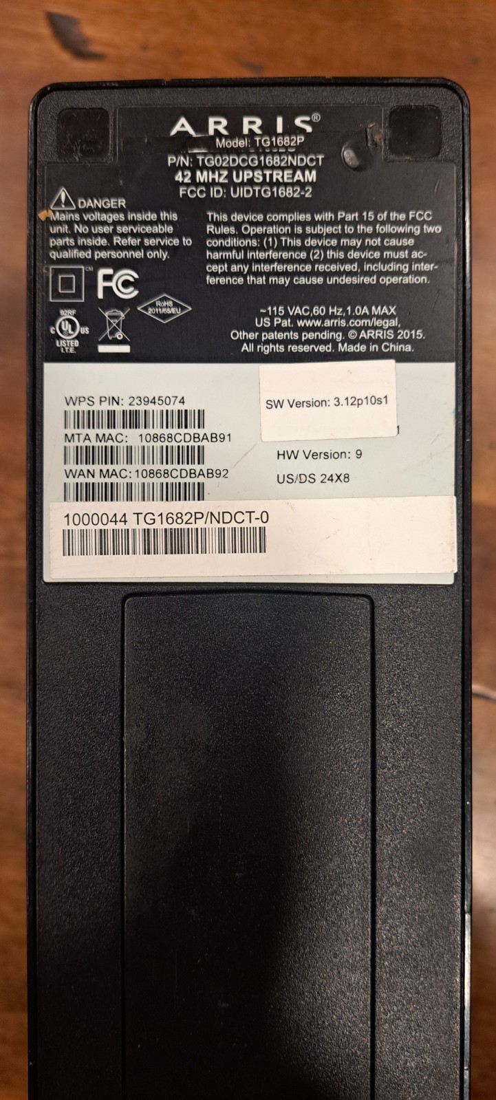 Xfinity Arris TG1682 Dual Band Wireless 802.11ac Cable Modem Router