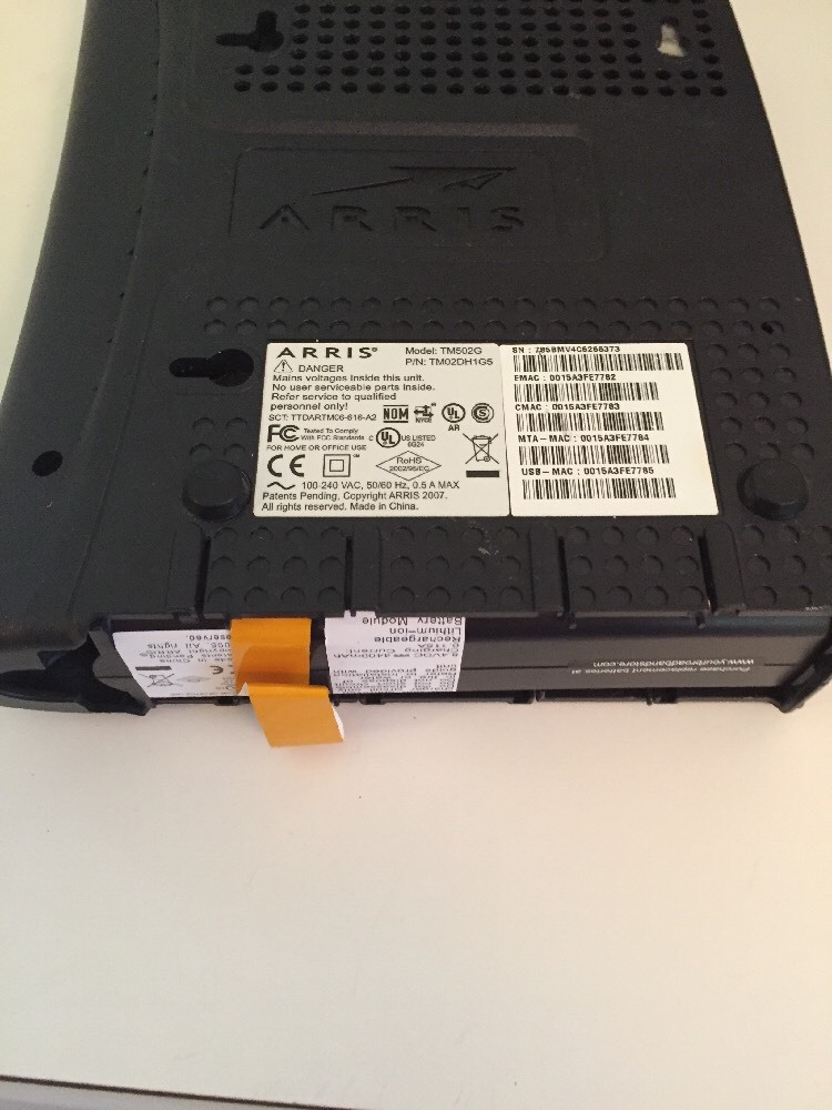 Used Arris Modem Model TM502G With Battery No Power cord