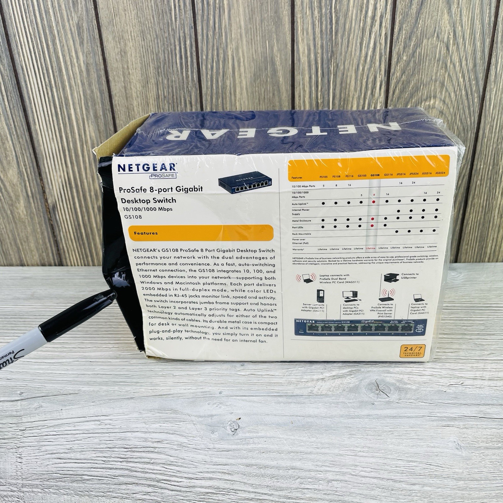 Netgear Prosafe 8 Port Gigabit Switch GS108 10/100/1000 Mbps New Open Box