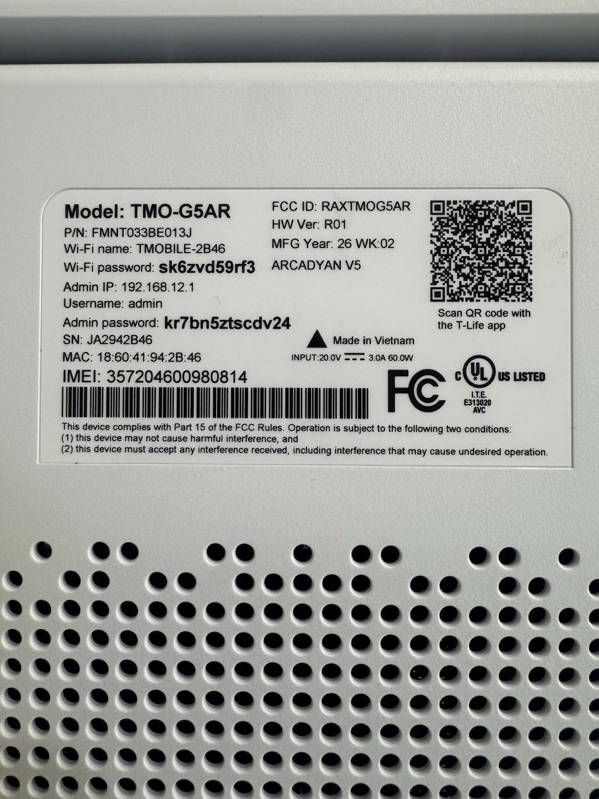 NEW OPEN BOX T-Mobile Gateway TWO-5G G5AR Home Internet Router NO Type-C Plug