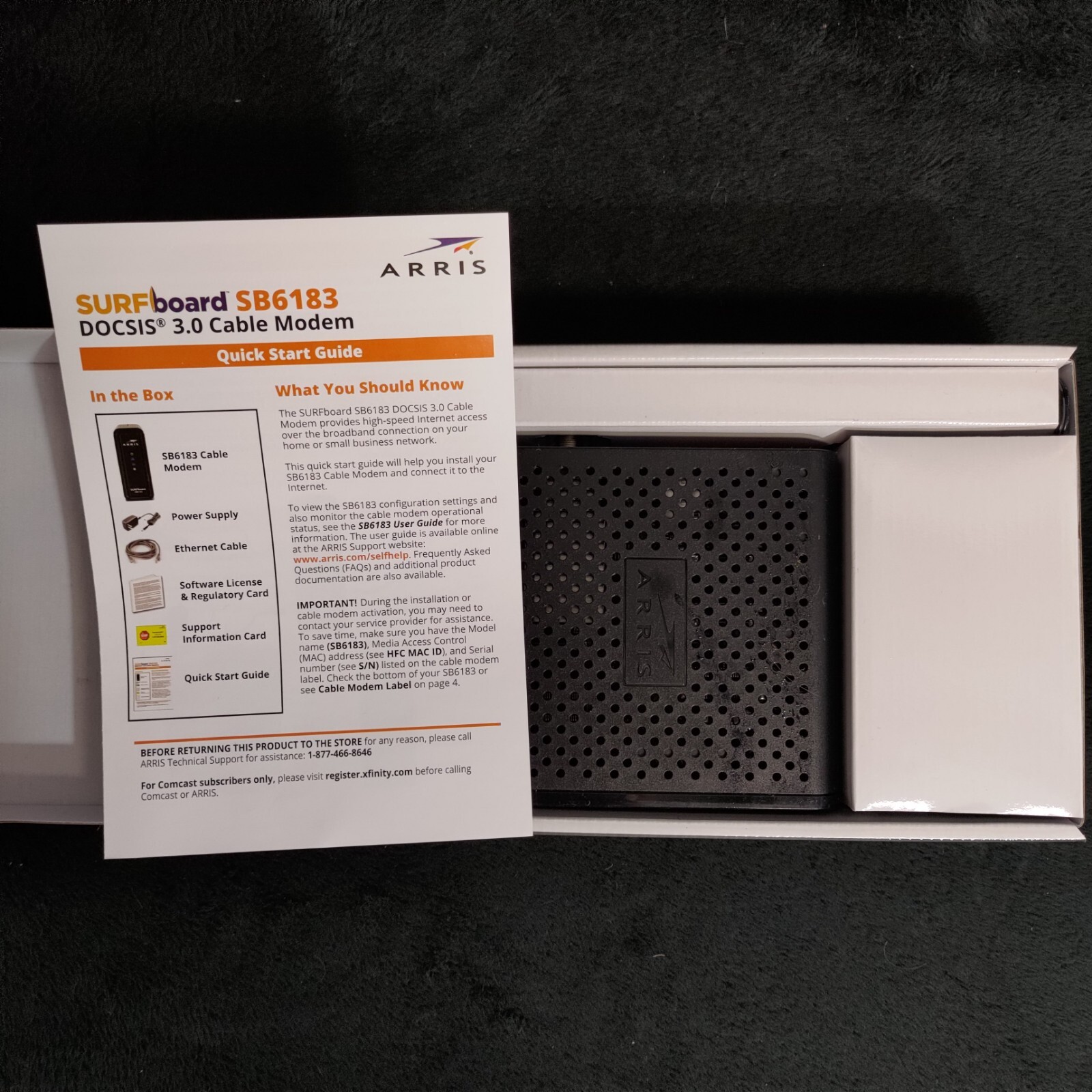 ARRIS SURFboard (16×4) DOCSIS 3.0 Cable Modem SB6183 Black 612572216712