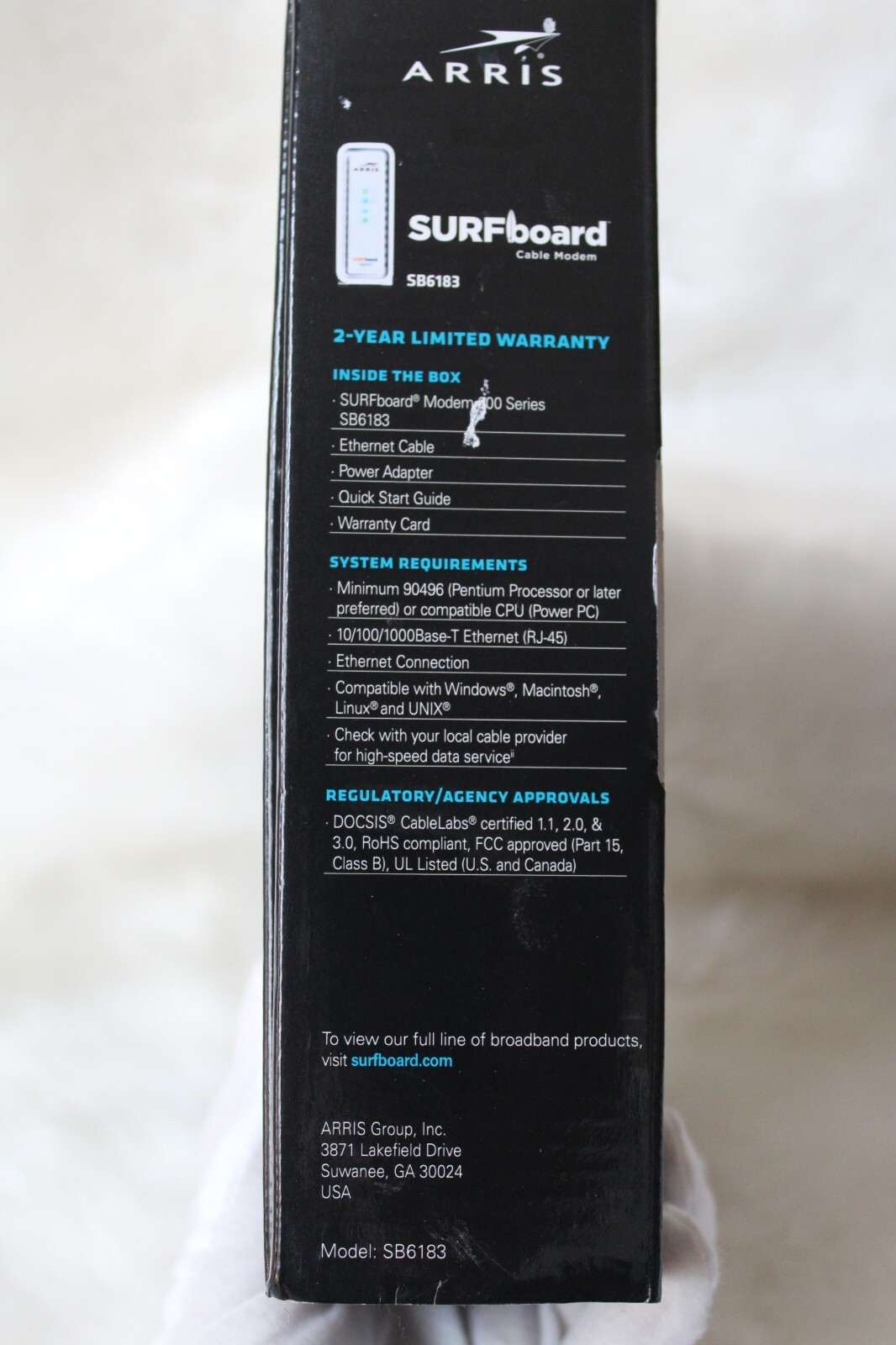 Arris Cable Modem Surfboard Model SB6183 DocSIS 3.0 White NEW IN BOX