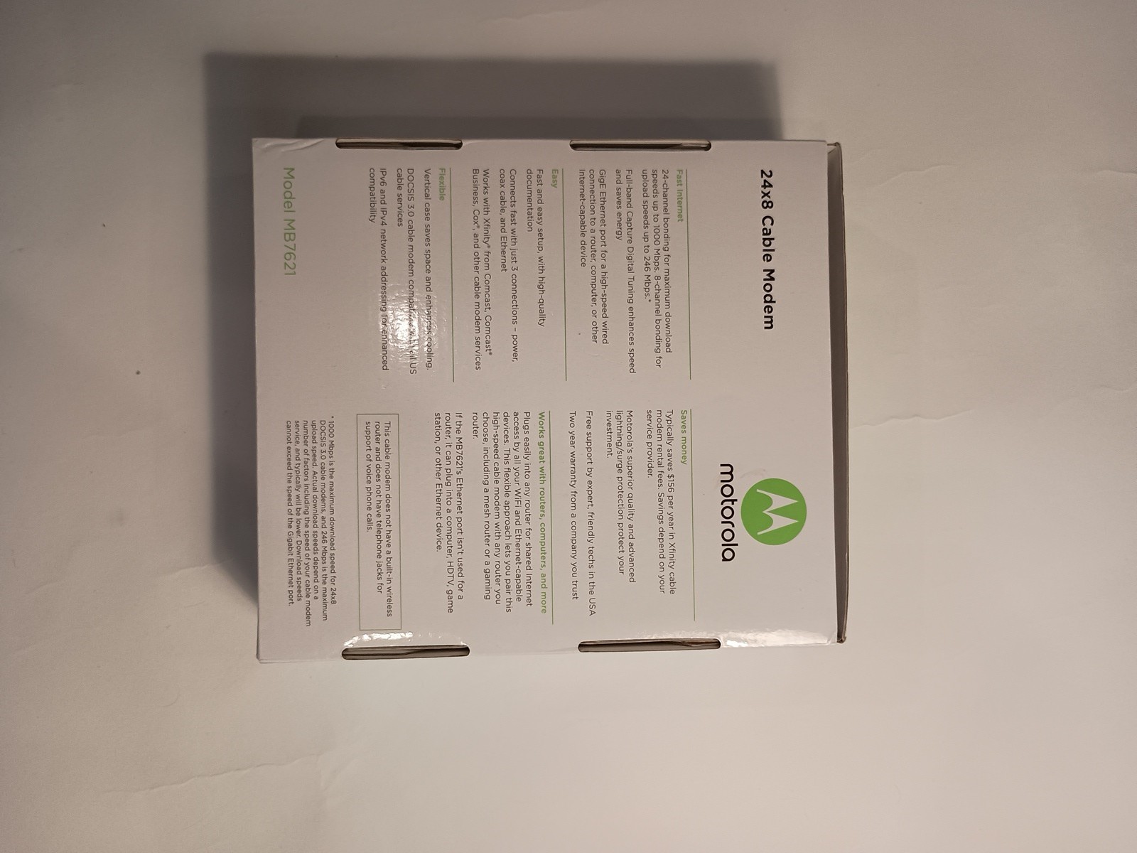Motorola Cable Modem 24×8 Model MB7621 DOCSSIS 3.0, 1,000+Mbps, Working