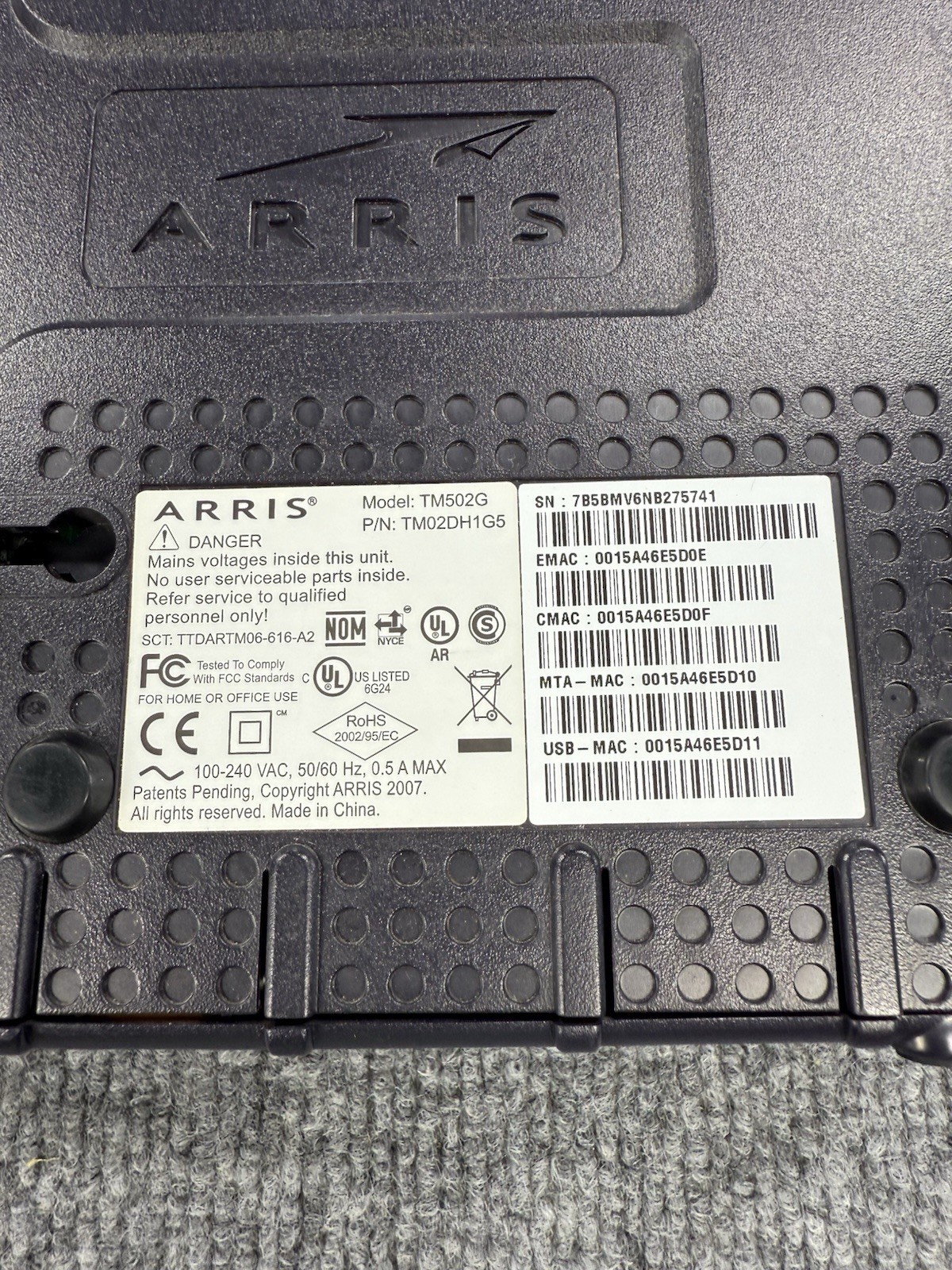 📶 ARRIS TM502G Telephony Cable Modem DOCSIS 2.0 High-Speed Internet