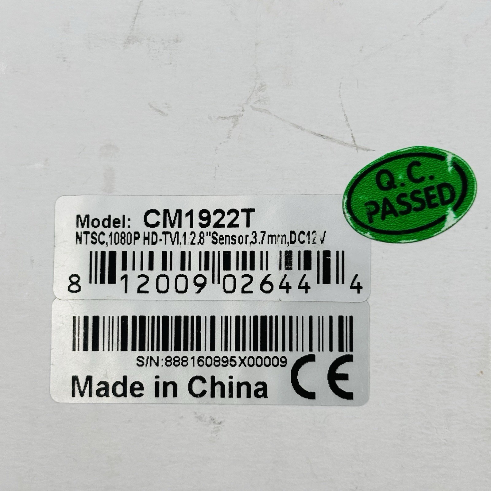 2MP 1080P HD-TVI 1/2.9” Sensor 3.7mm, DC 12V, CM1922T