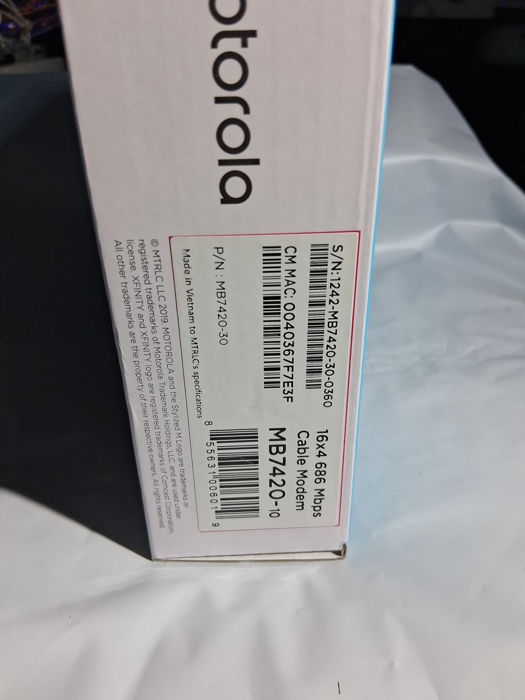 MOTOROLA 16×4 Cable Modem Model MB7420 ~ 686 Mbps DOCSIS 3.0