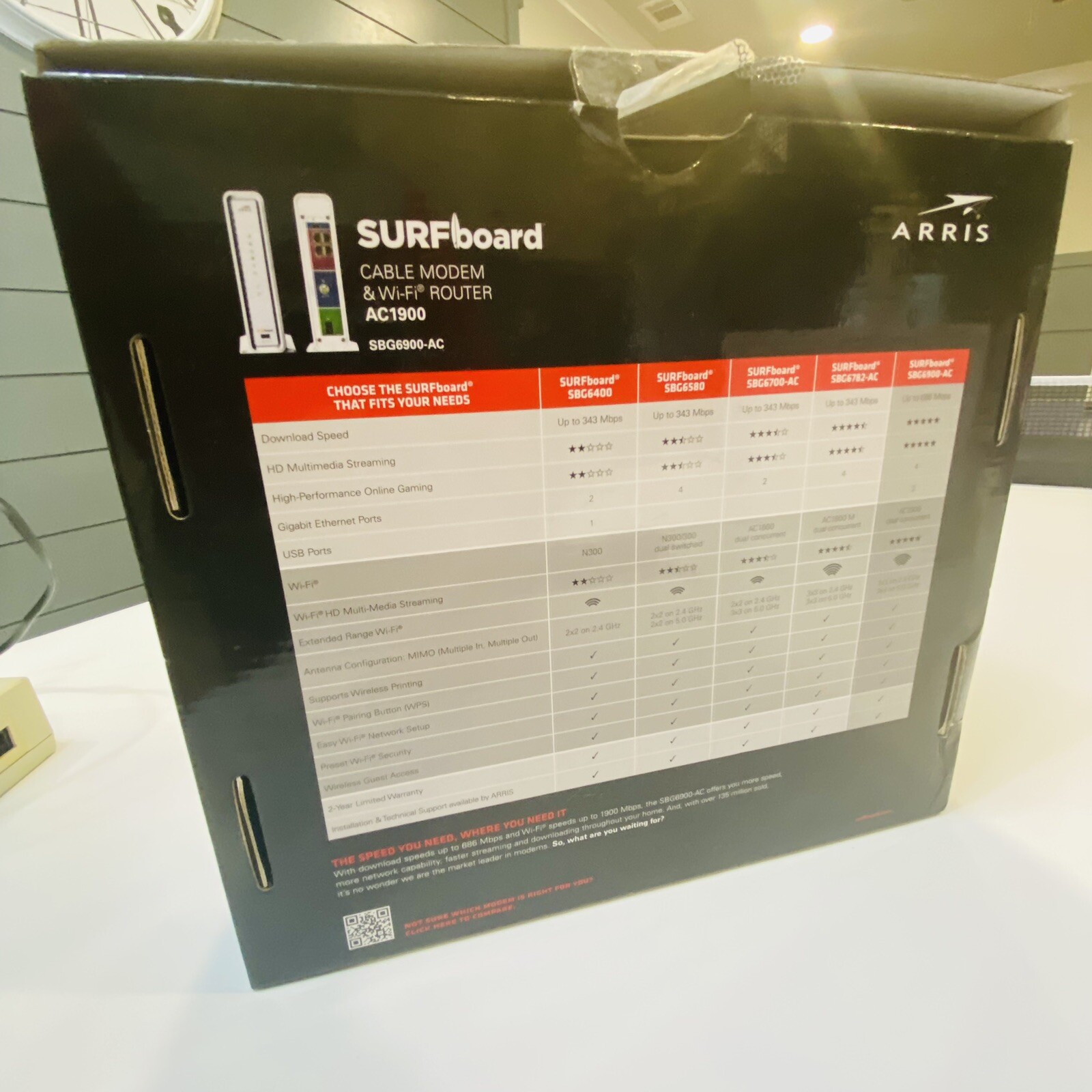 ARRIS SURFboard SBG6900AC Docsis 3.0 16×4 Cable Modem & AC1900 Wi-Fi Router