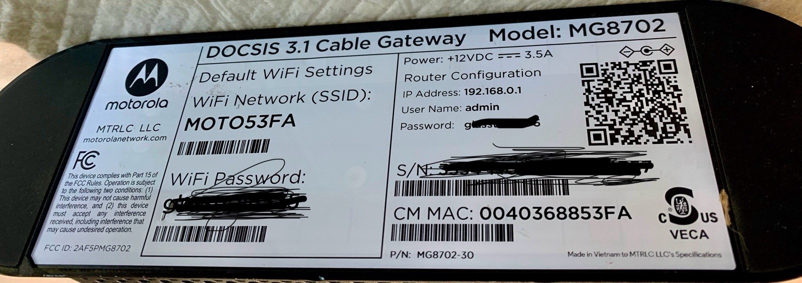 Motorola MG8702-30 Router with 32 x 8 DOCSIS 3.1 Cable Modem