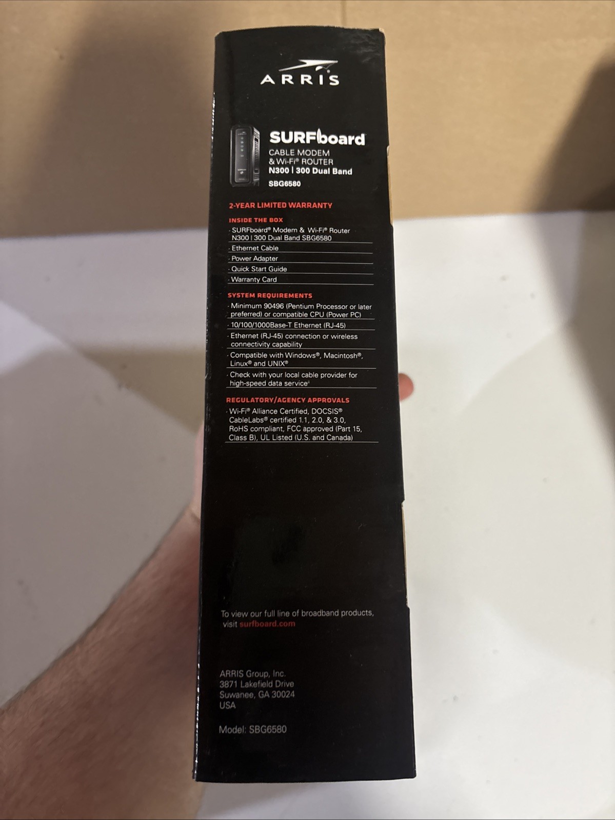 ARRIS SURFboard SBG6580 DOCSIS 3.0 Cable Modem/ Wi-Fi N300 + 5GHz New Open Box