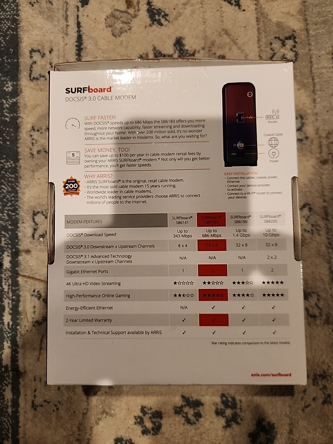 ARRIS SURFboard SB6183 DOCSIS 3.0 10 Gbps Cable Modem. Guaranteed to work.