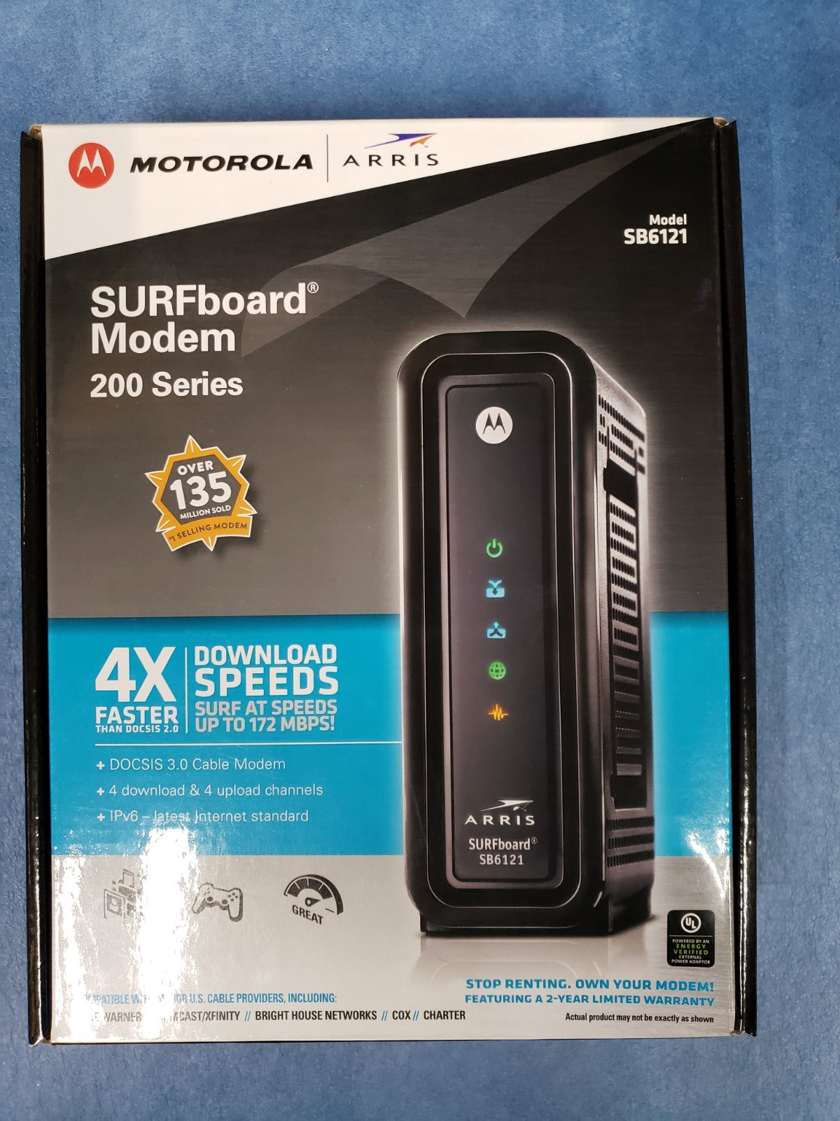Motorola ARRIS SURFboard SB6121 DOCSIS 3.0 Cable Modem 172 Mbps IPv6 Black