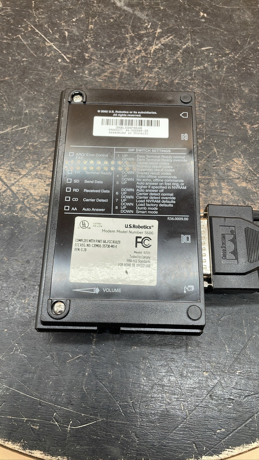 US Robotics 5686 External Fax Modem Unit w/ Cable Serial Data Device