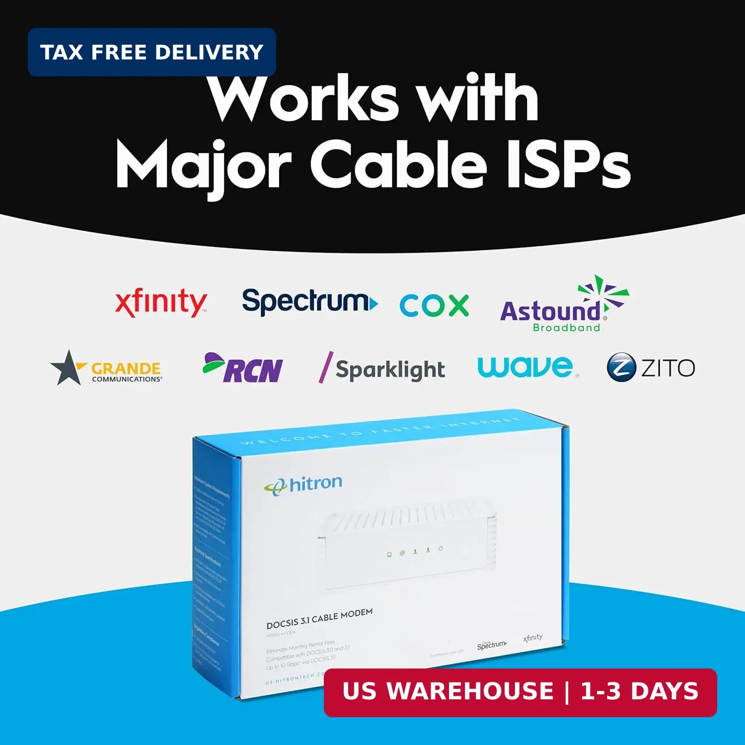Hitron CODA DOCSIS 3.1 – Cable Internet ONLY (NOT Compatible with Fiber/DSL) | U