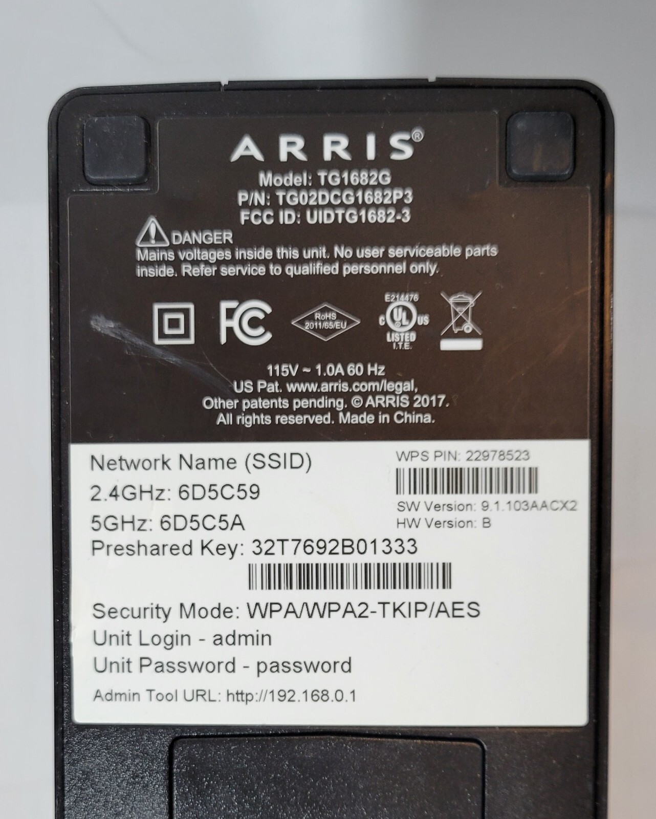 ARRIS Cable Modem Dual-Band WiFi 802.11ac Router TG1682G COX Xfinity Comcast