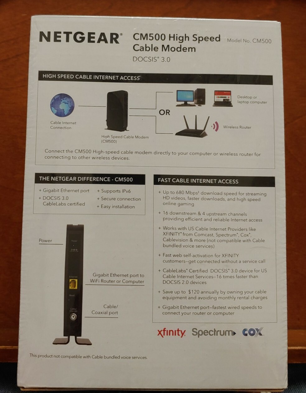 NEW NETGEAR CM500 High Speed Cable Modem DOCSIS 3.0 Xfinity Cox Spectrum Comcast