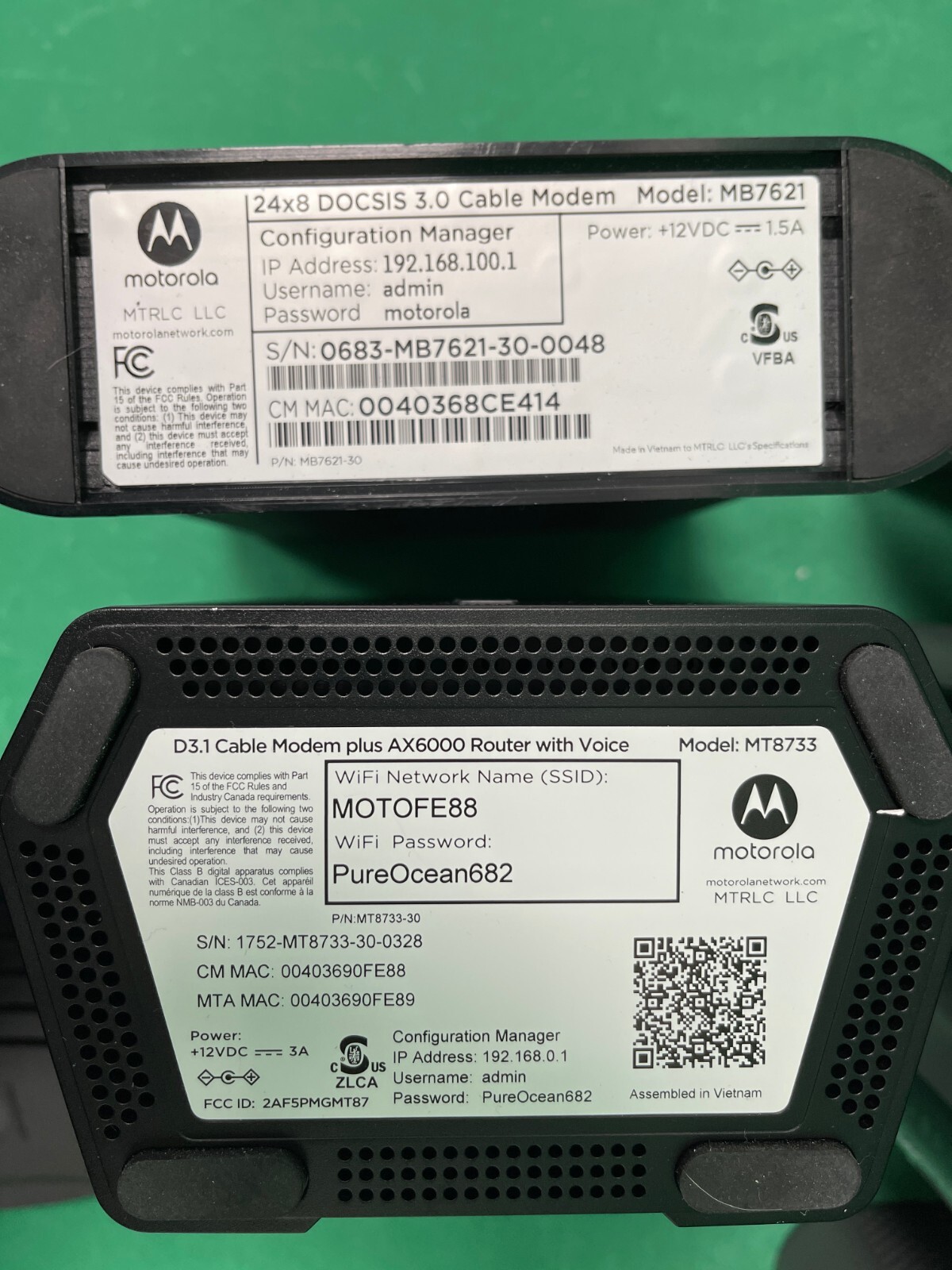 Motorola Mixed Modems – Lot of 6 – MT8733, MB7621, MT7711 *FOR PARTS*