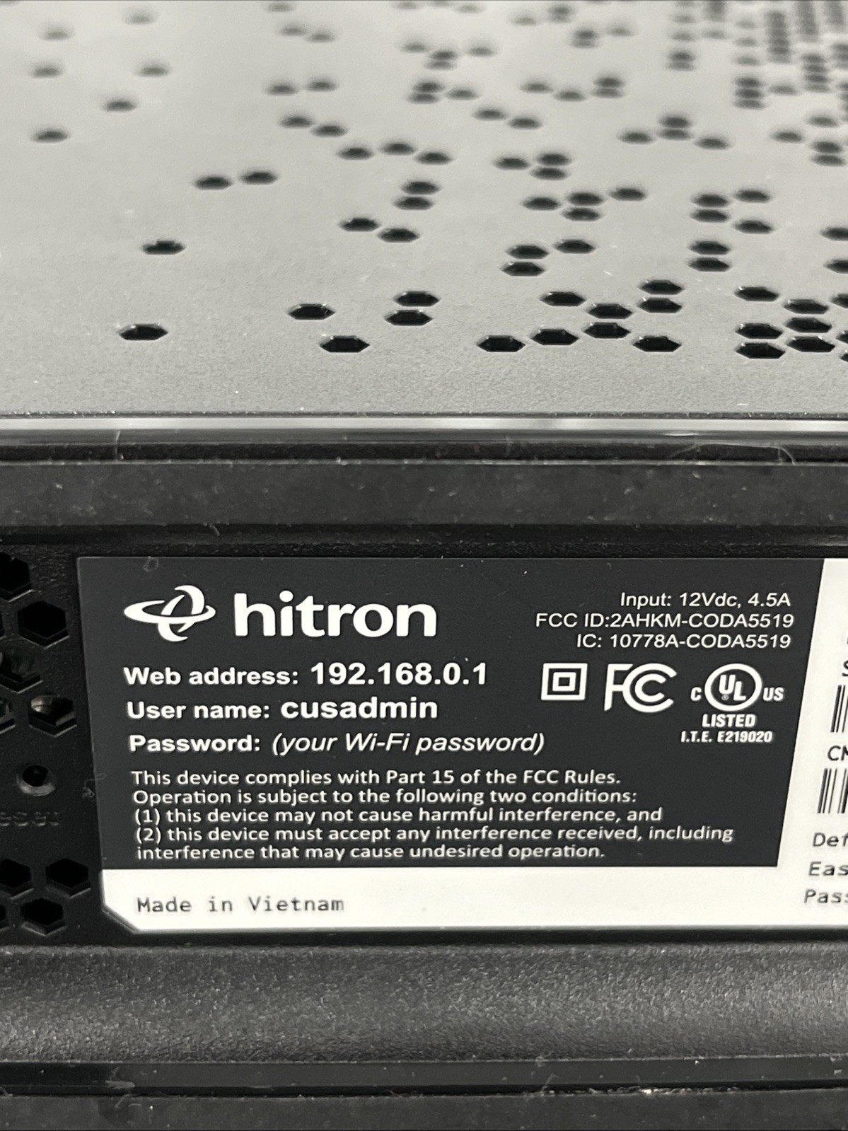 Hitron CODA-5712 Cable Modem Router DOCSIS 3.1 WiFi 6 2.5Gb Ethernet