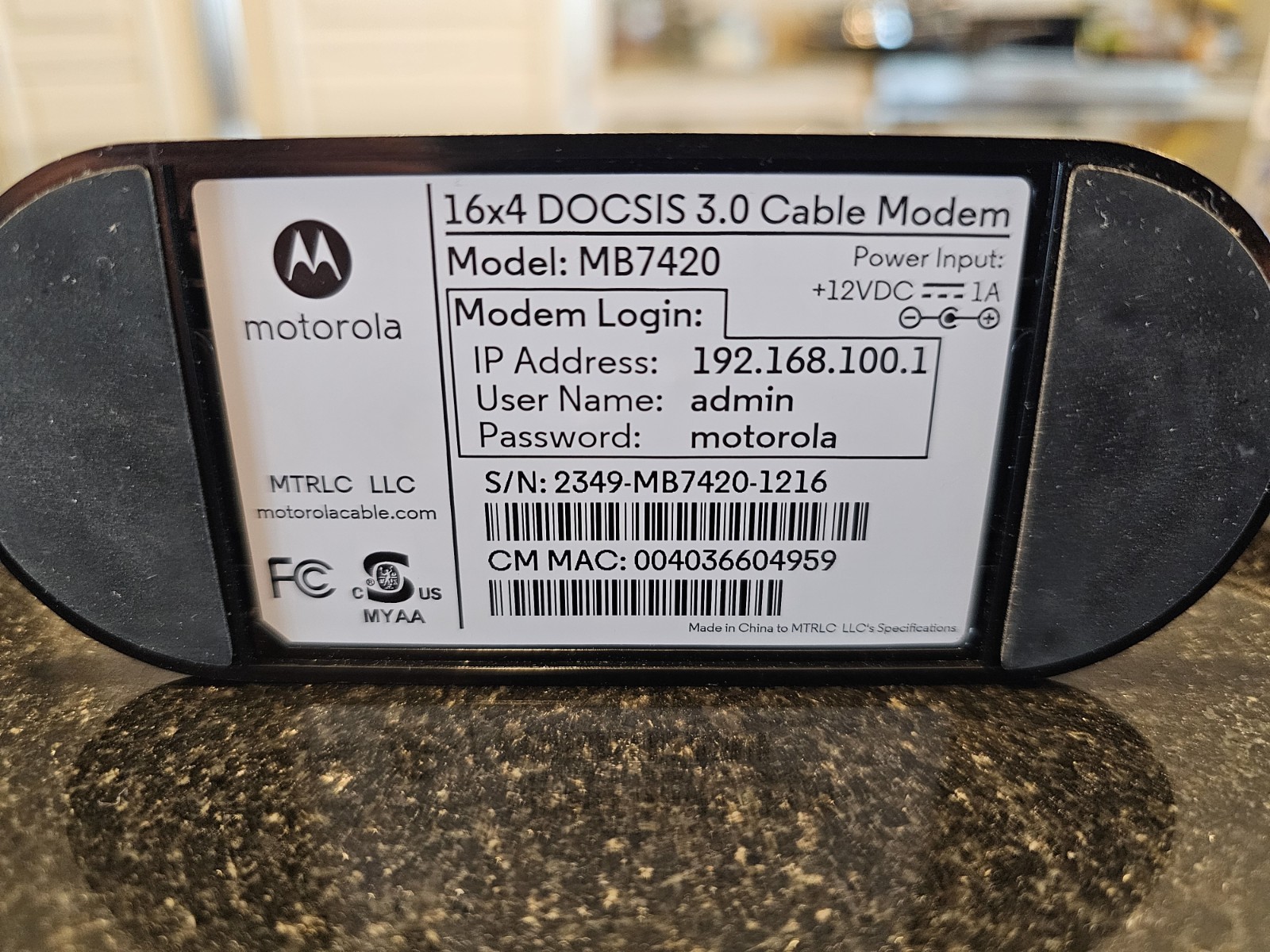 Motorola MB7420 16×4 DOCSIS 3.0 Cable Modem – 686 Mbps Comcast Xfinity, Spectrum
