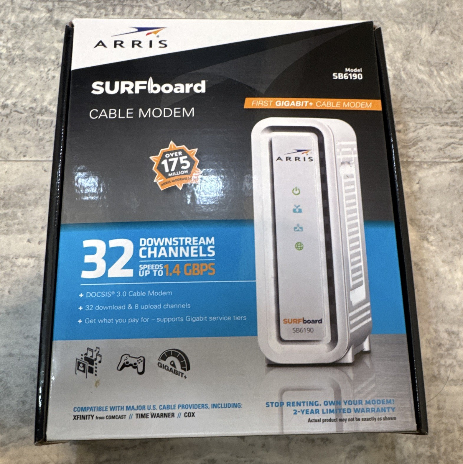 ARRIS SURFboard SB6190 DOCSIS 3.0 32×8 Cable Modem 1.4 Gbps White
