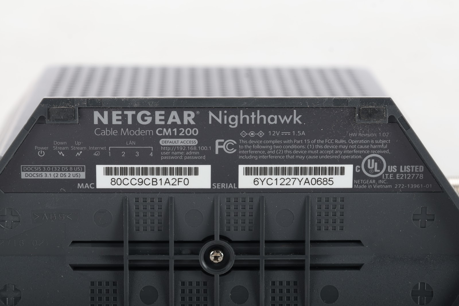 Netgear CM1200-100NAS Multi-Gig Speed Cable Modem With Power Supply & RJ45 Cable
