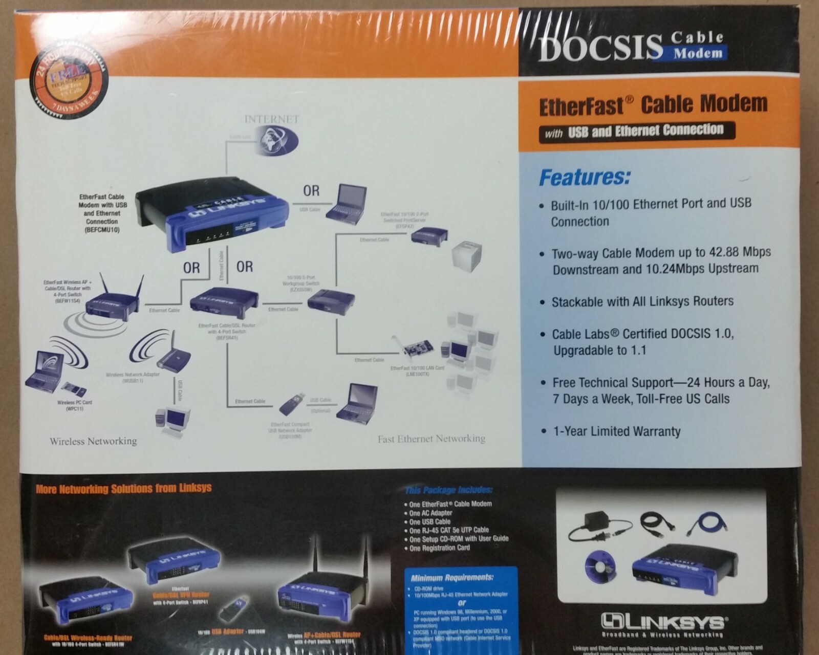 Linksys BEFCMU10 v.2 Cable Modem w/USB and Ethernet Connection, NEW