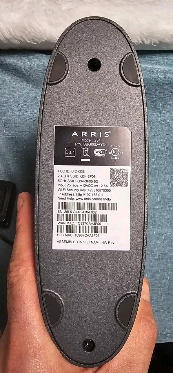 ARRIS (G34) – Cable Modem Router Combo – Fast DOCSIS 3.1 Gigabit WiFi 6 (AX3000)