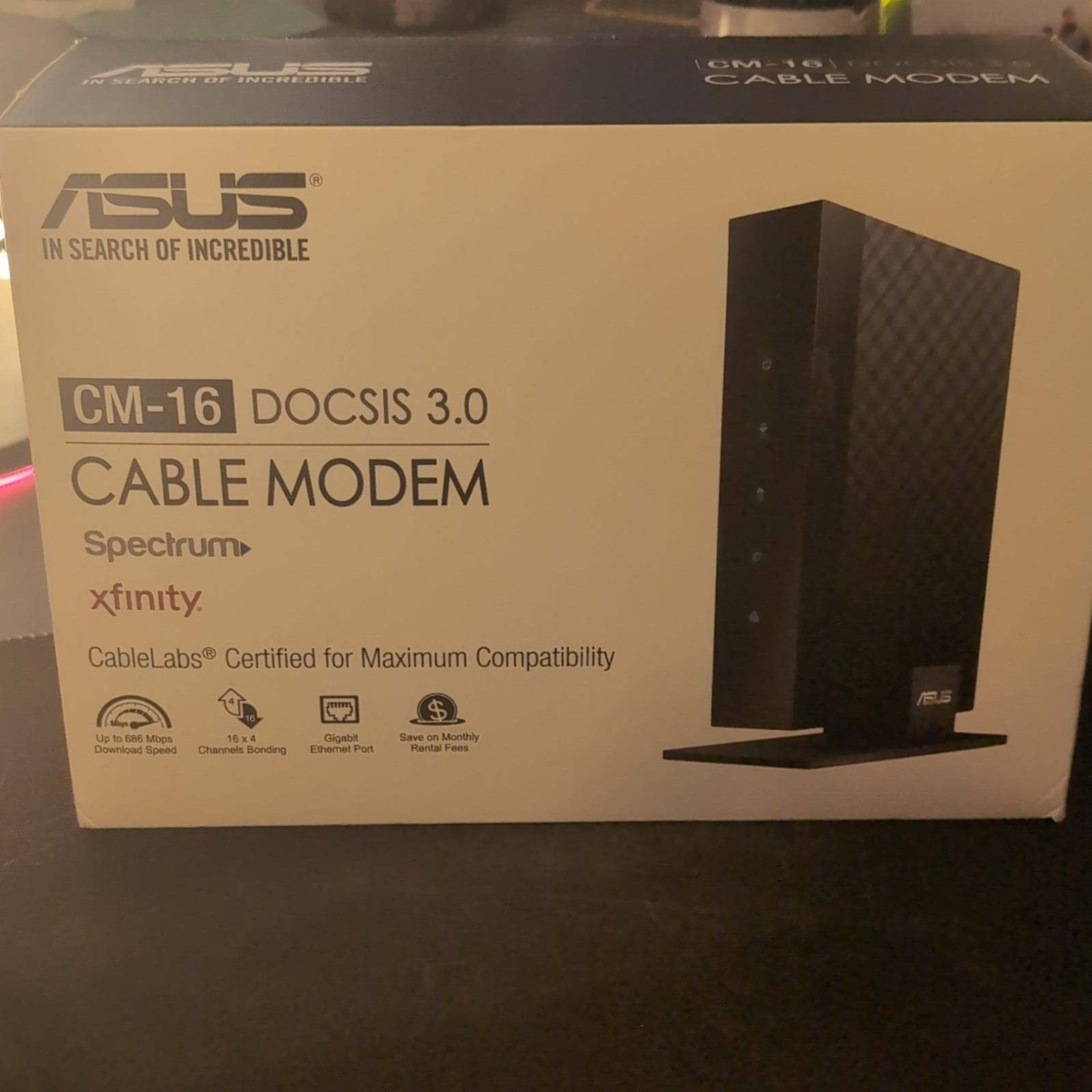 ASUS CM-16 DOCSIS 3.0 Cable Modem 686 Mbps 1-Port RJ-45 Spectrum/Xfinity