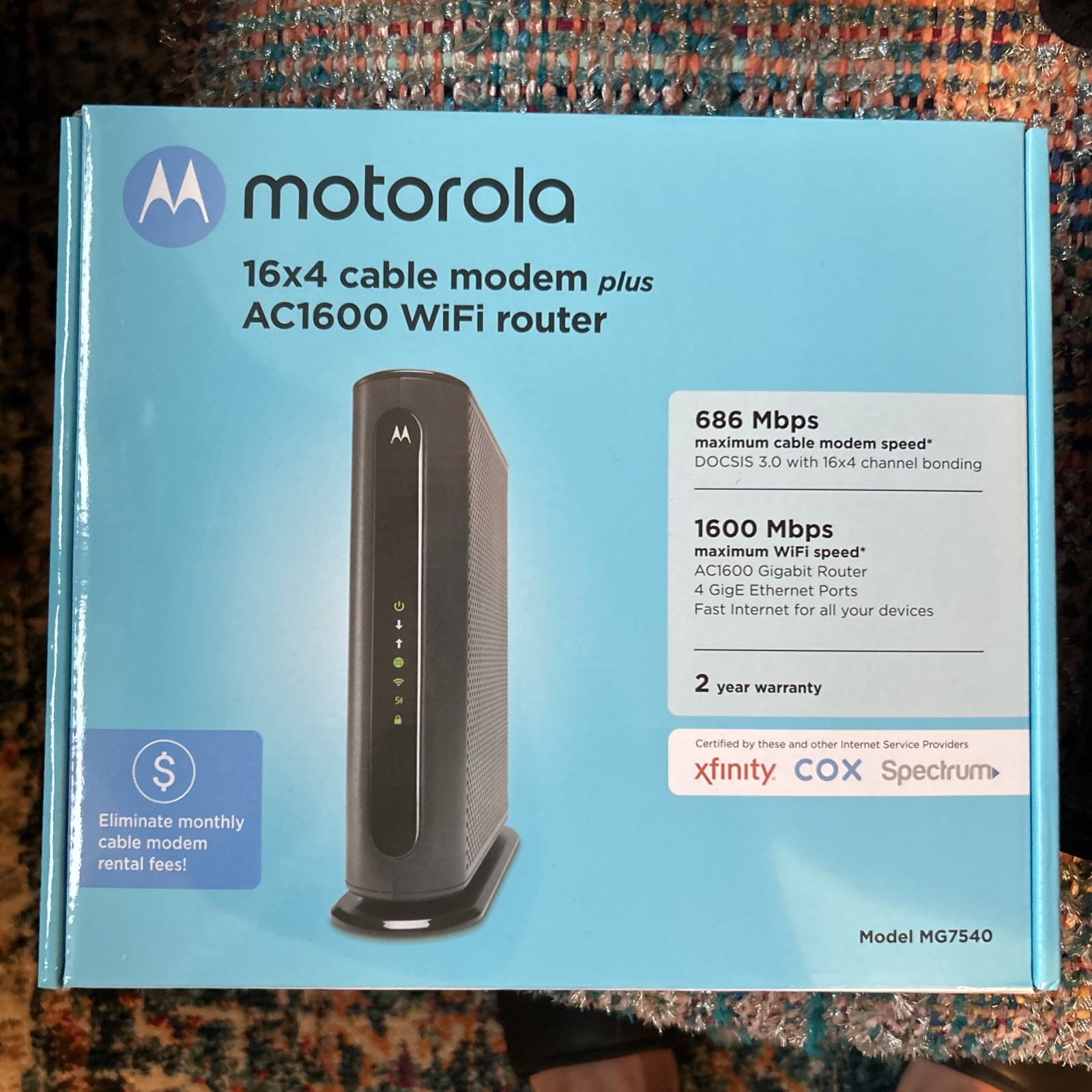 MOTOROLA MG7540 16×4 Cable Modem Plus AC1600 Dual Band Wi-Fi Router