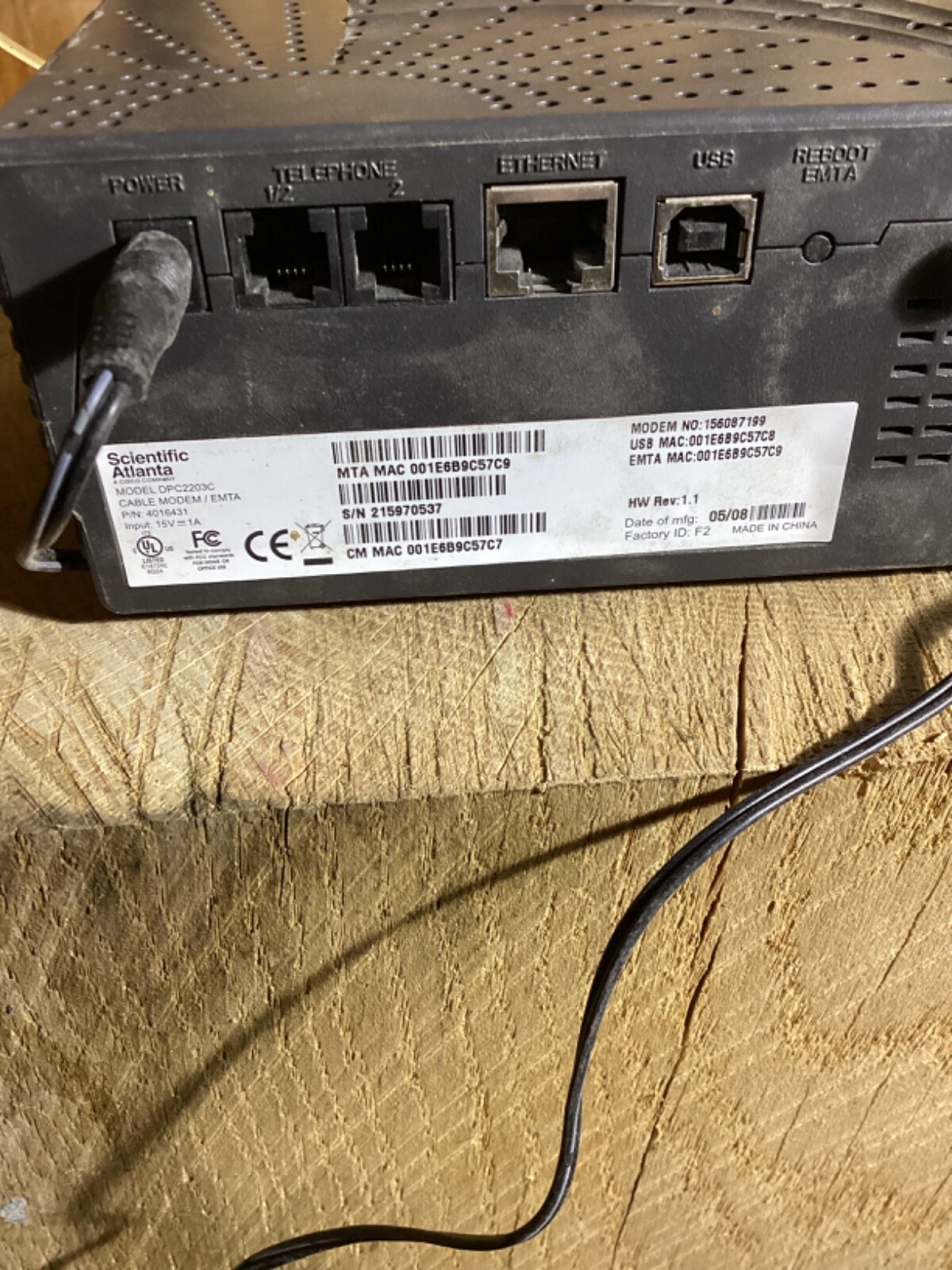 Scientific Atlanta/Cisco DPC2203C VOIP Cable Modem P/N 4016431 Powers On