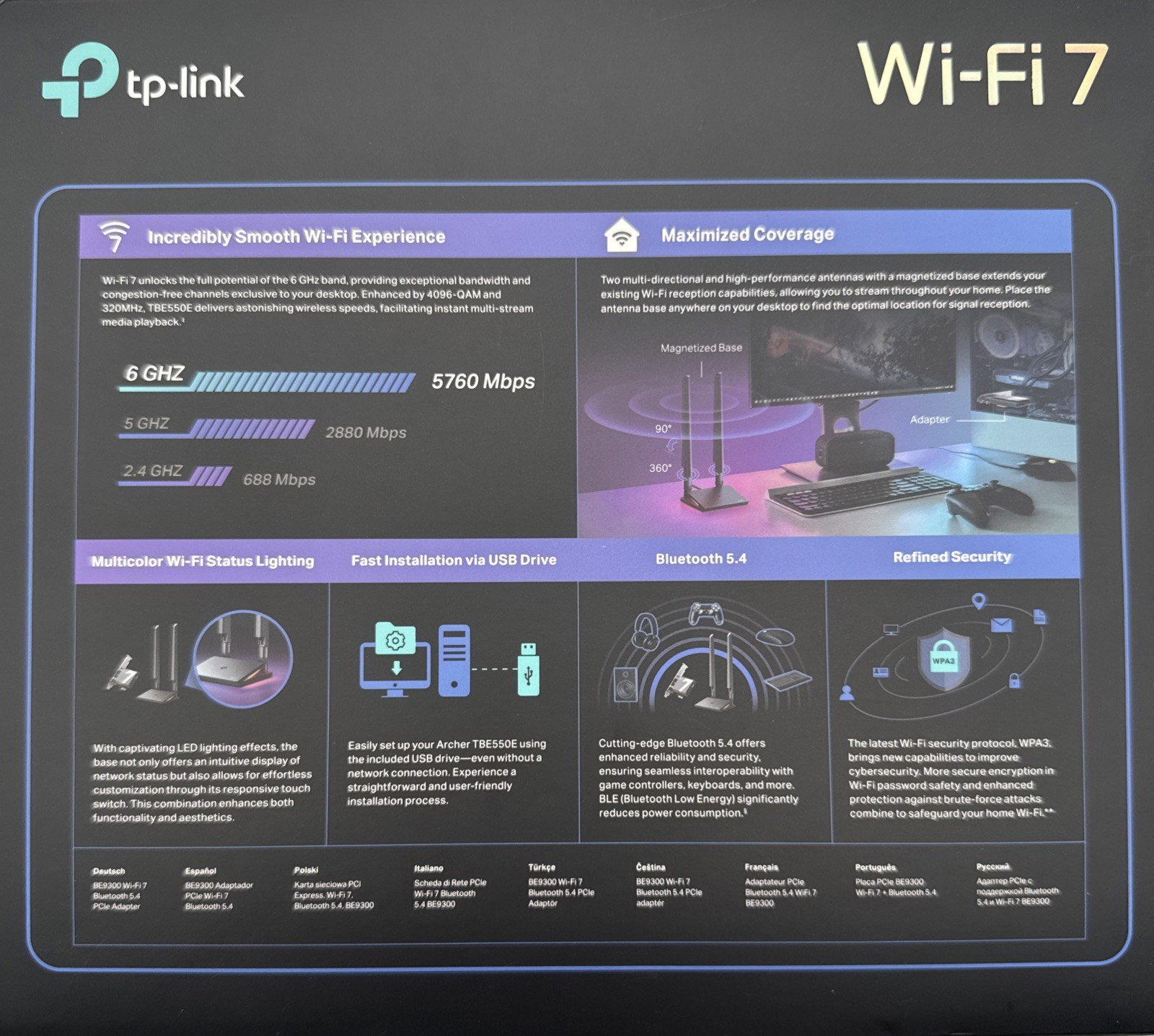 TP-Link | TBE550E BE9300 | Wi-Fi7 Bluetooth PCIe Adapter Tri-Band Bluetooth 5.4