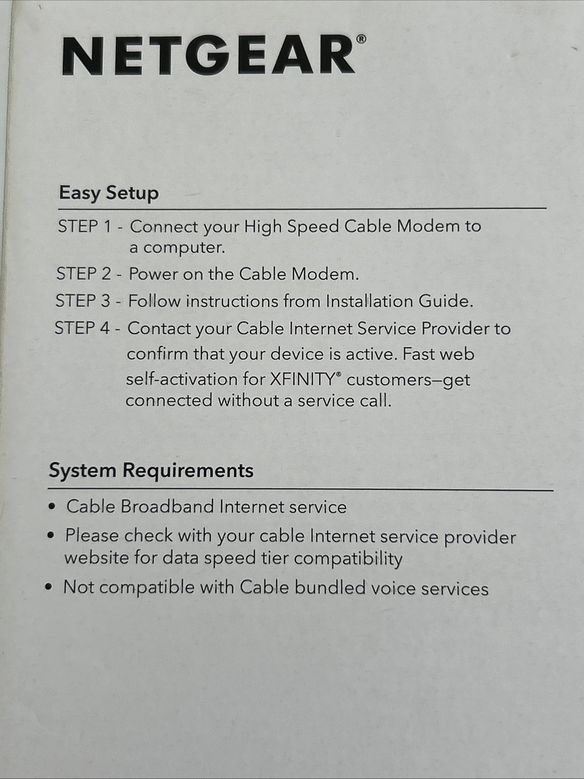 NETGEAR CM500 (CM500100NAS) 680 Mbps Cable Modem