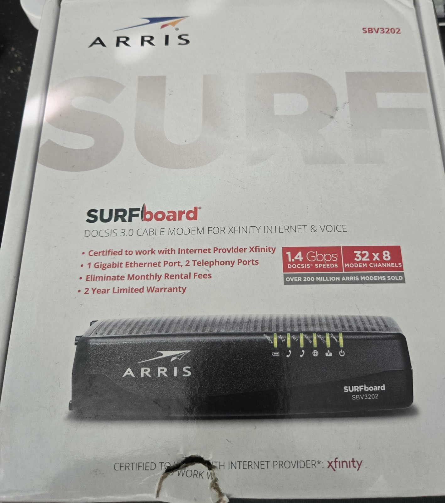 ARRIS SBV3202 Docsis 3.0 Voice Cable Modem – Black