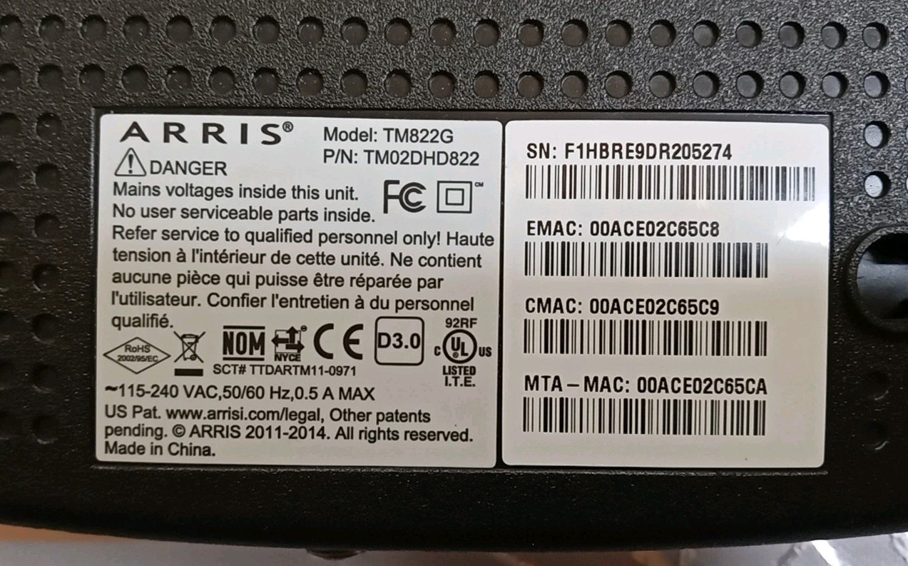 🤩ARRIS Tm822G Cable Modem Docsis 30 (TM822G/CT) + Battery