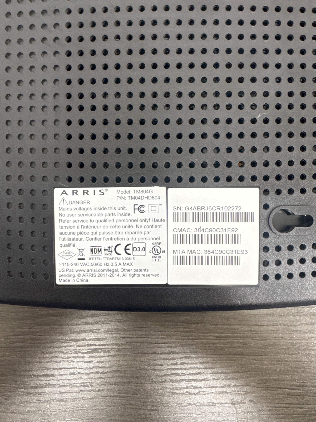 ARRIS Touchstone TM804G DOCSIS 3.0 Cable Telephone Modem Used