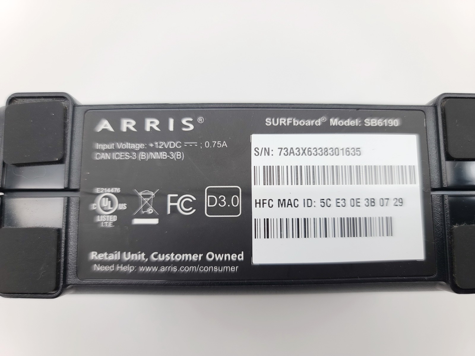 ARRIS SURFBOARD SB6190 DOCSIS 3.0 32 X 8 GIGABIT CABLE MODEM 1.4 GBPS