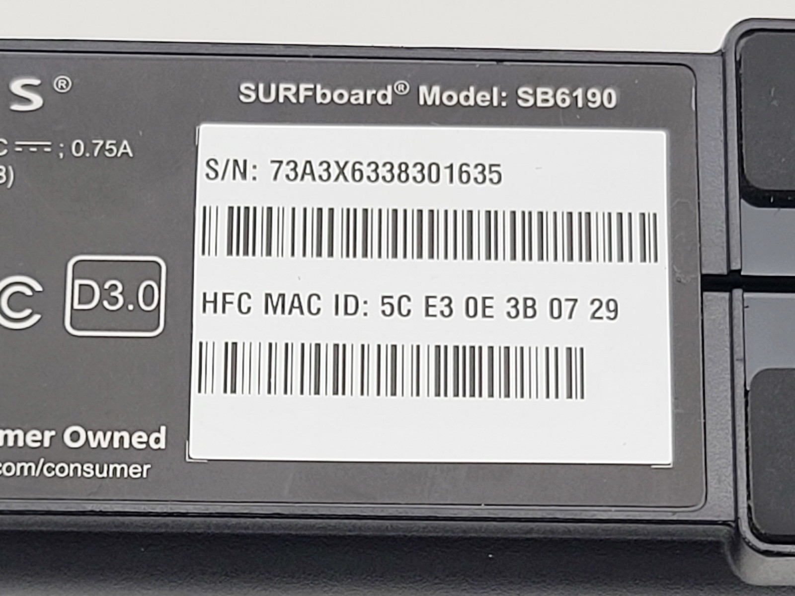 ARRIS SURFBOARD SB6190 DOCSIS 3.0 32 X 8 GIGABIT CABLE MODEM 1.4 GBPS