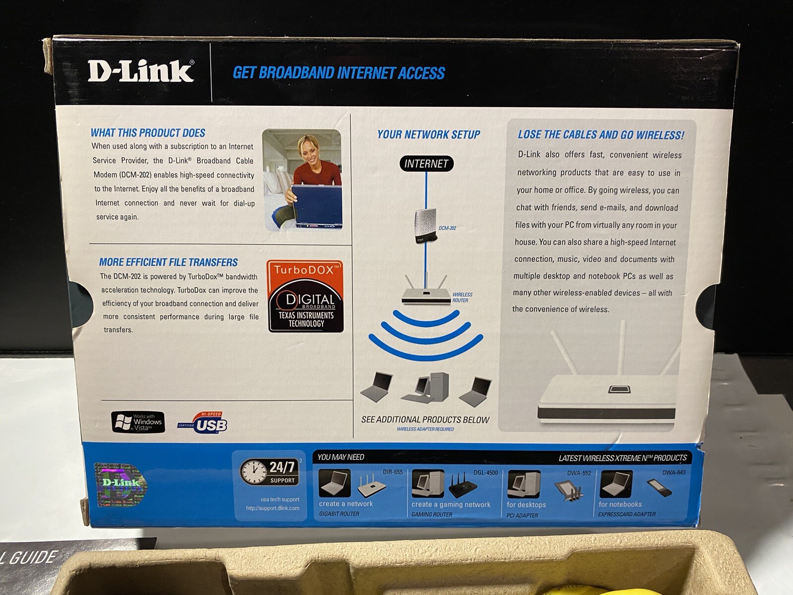 D-Link DCM-202 DOCSIS 2.0 USB/Ethernet Cable Modem Router – Complete