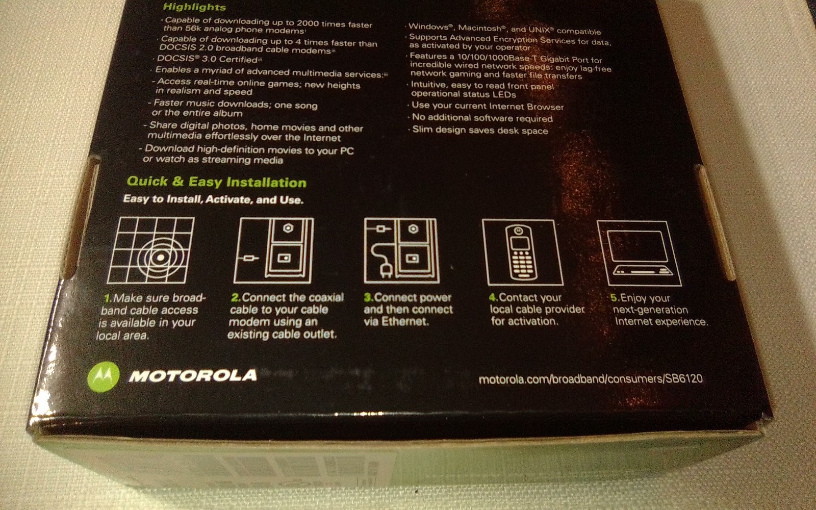 Motorola SB6120 SURFboard Docsis 3.0 Cable Modem, Black, 150 Mbps New Open Box