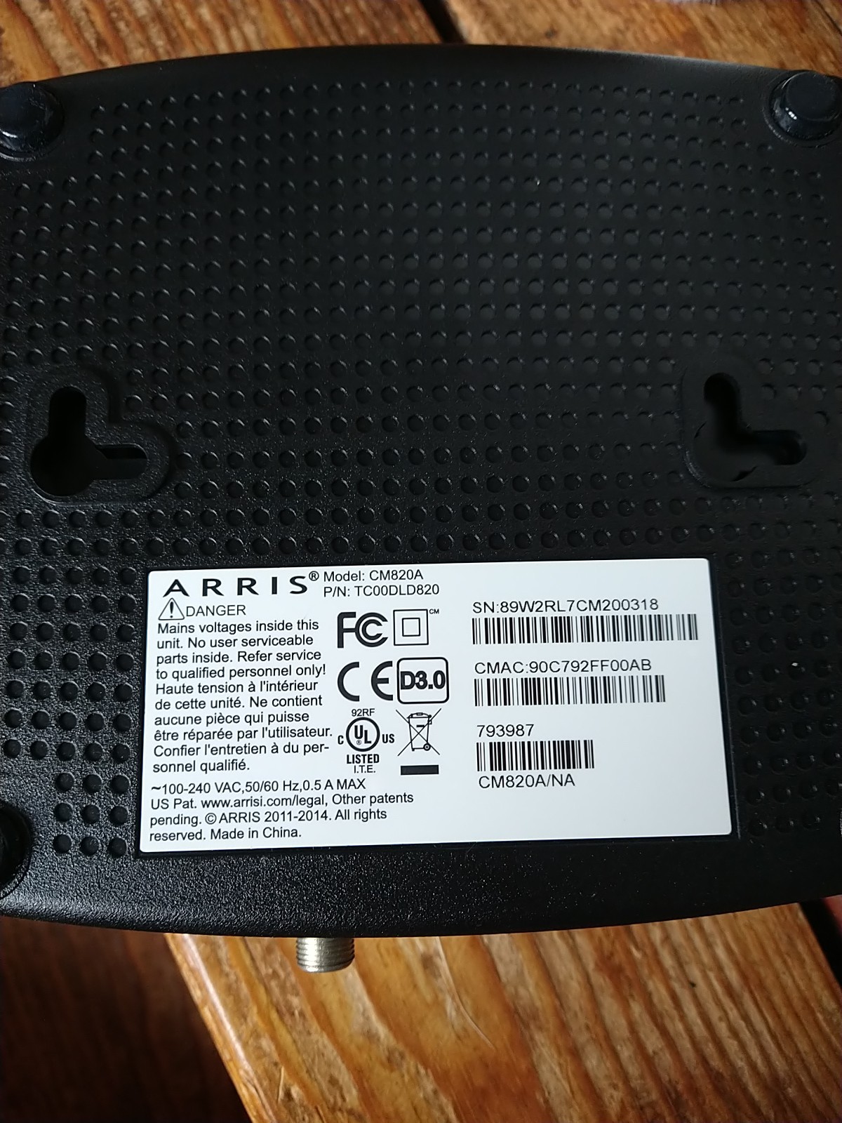 Arris CM820 Cable Modem