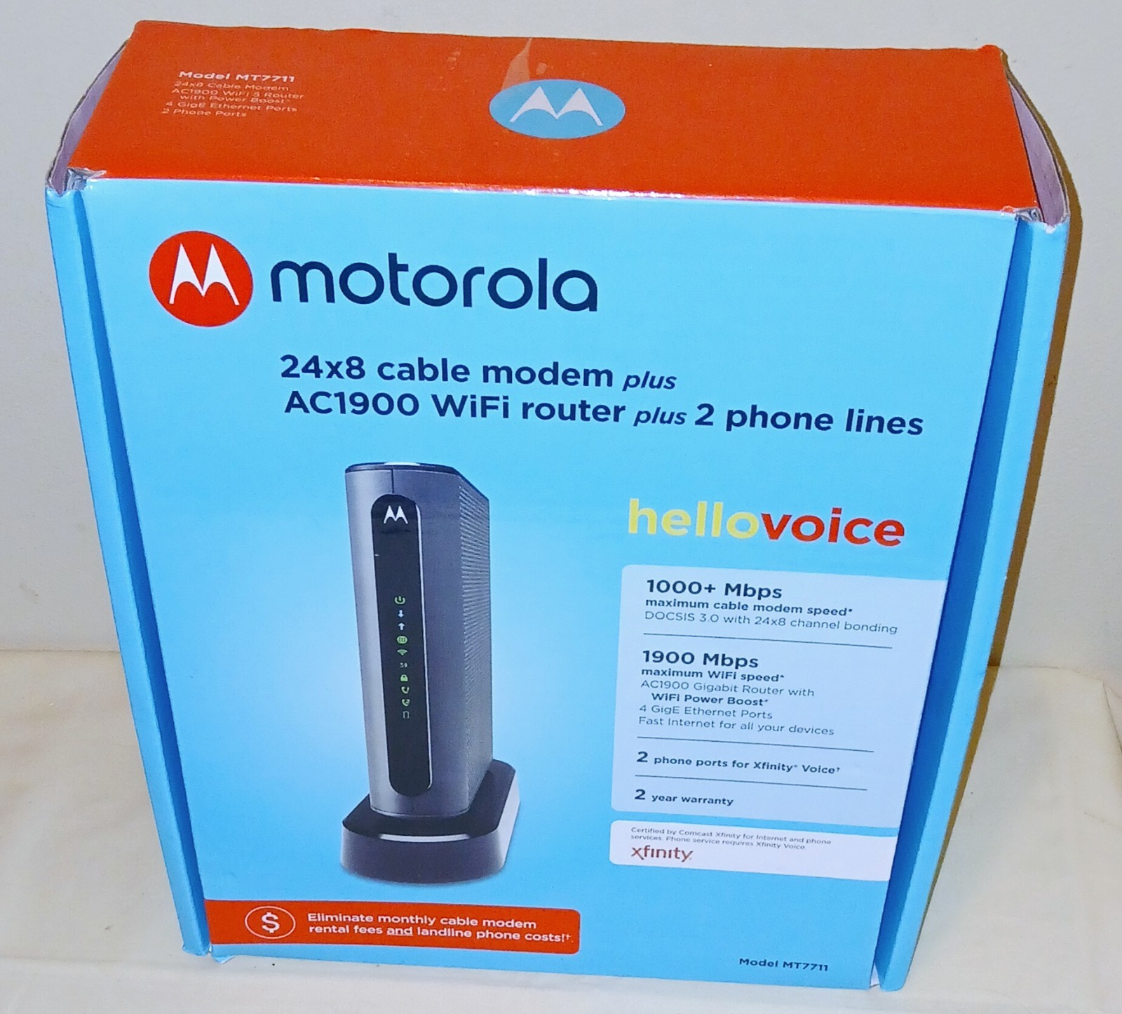 Motorola 24×8 Cable Modem + AC1900 WiFi Router + 2 Phone Line for Xfinity MT7711