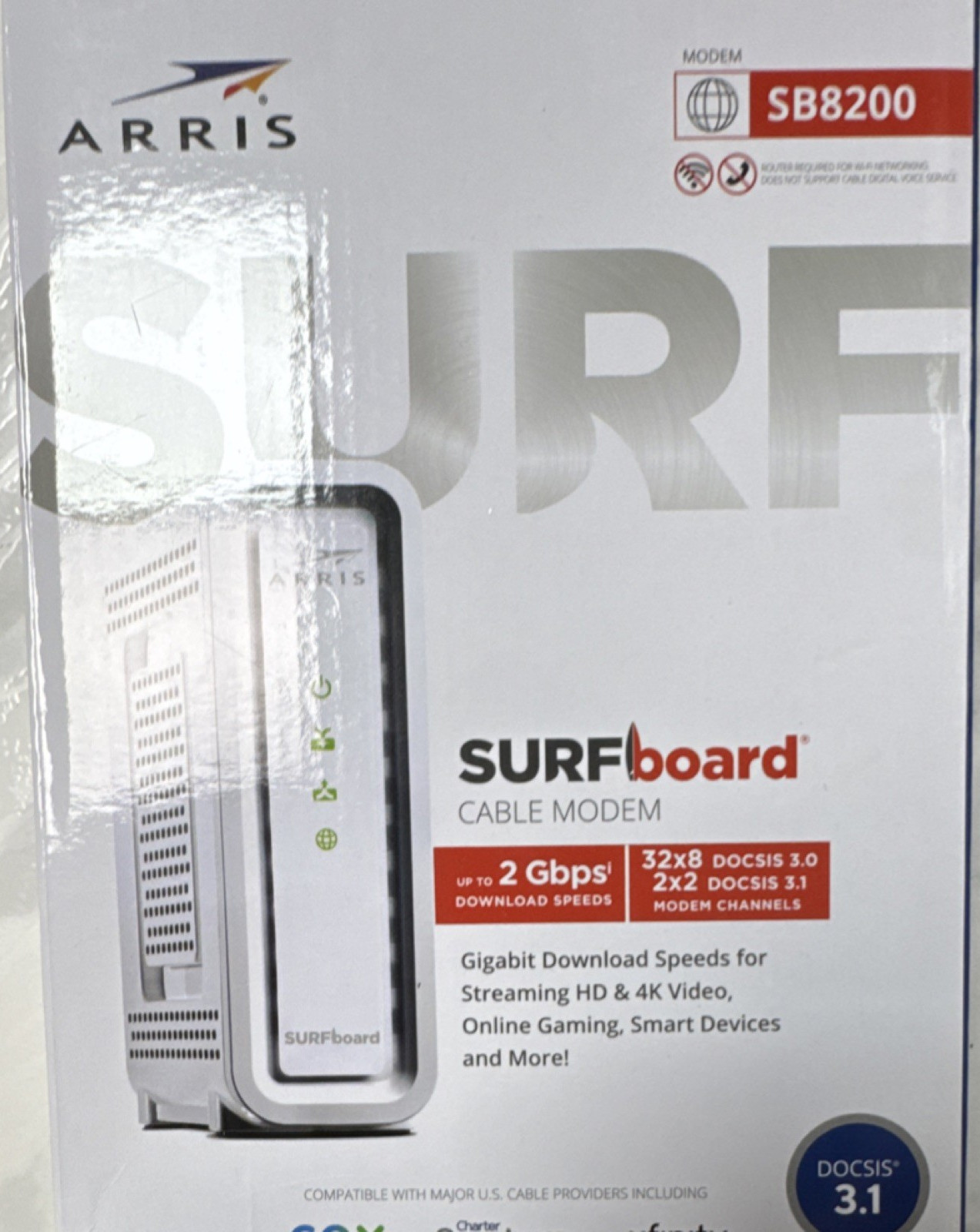 ARRIS SB8200 DOCSIS 3.1 Cable Modem 2Gbps Gaming Xfinity Spectrum Cox