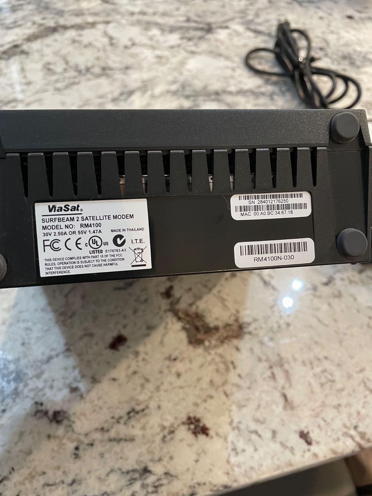 ViaSat Modem Model RM4100 Surfbeam 2 with Power Supply.