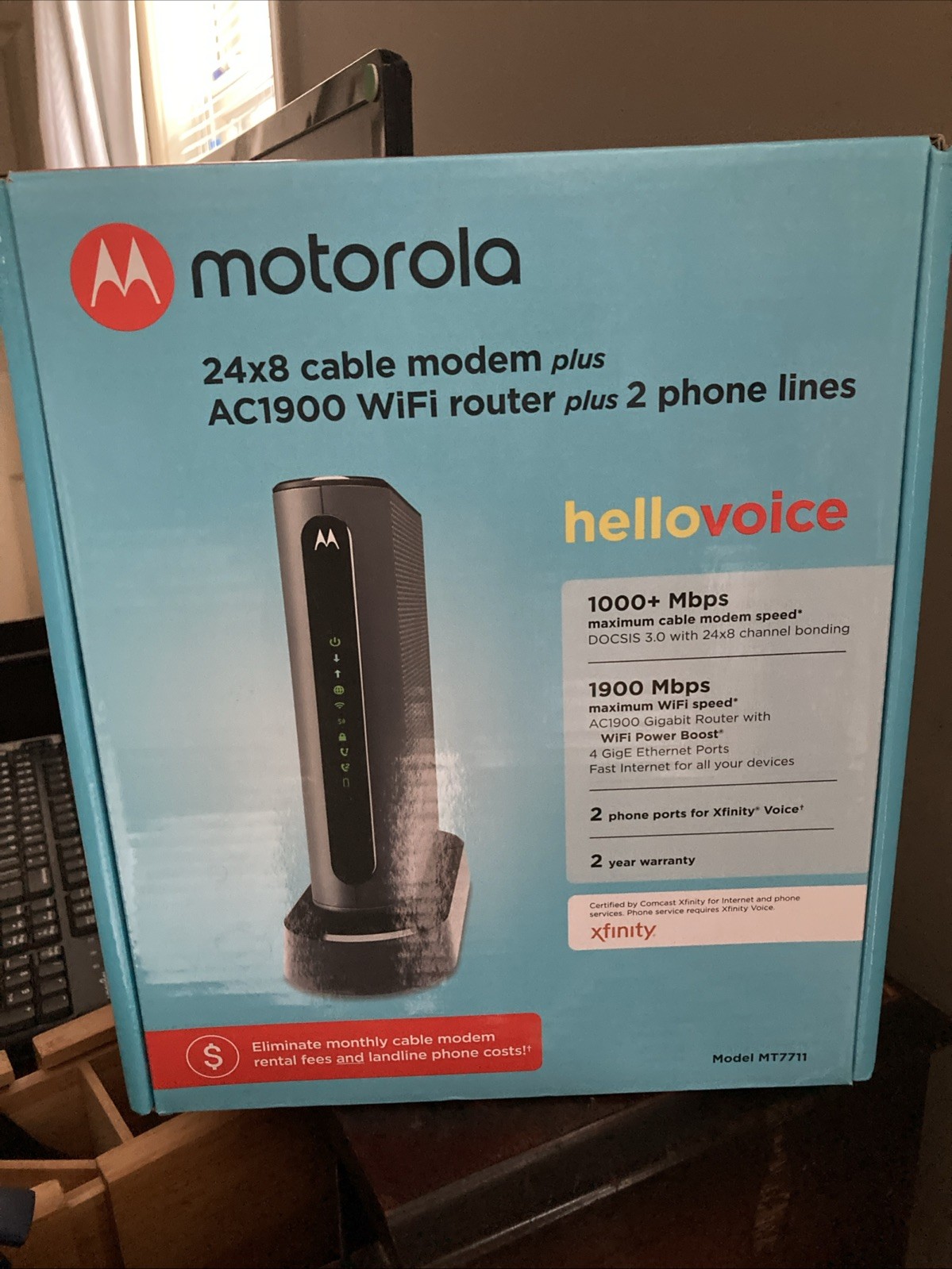 Motorola 24×8 Cable Modem + AC1900 WiFi Router + 2 Phone Line for Xfinity MT7711