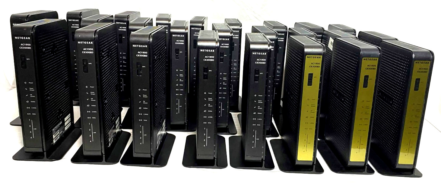 Lot of 25 – Netgear C6300BD AC1900 Cable Modem Routers – Gold & Black -Read Desc