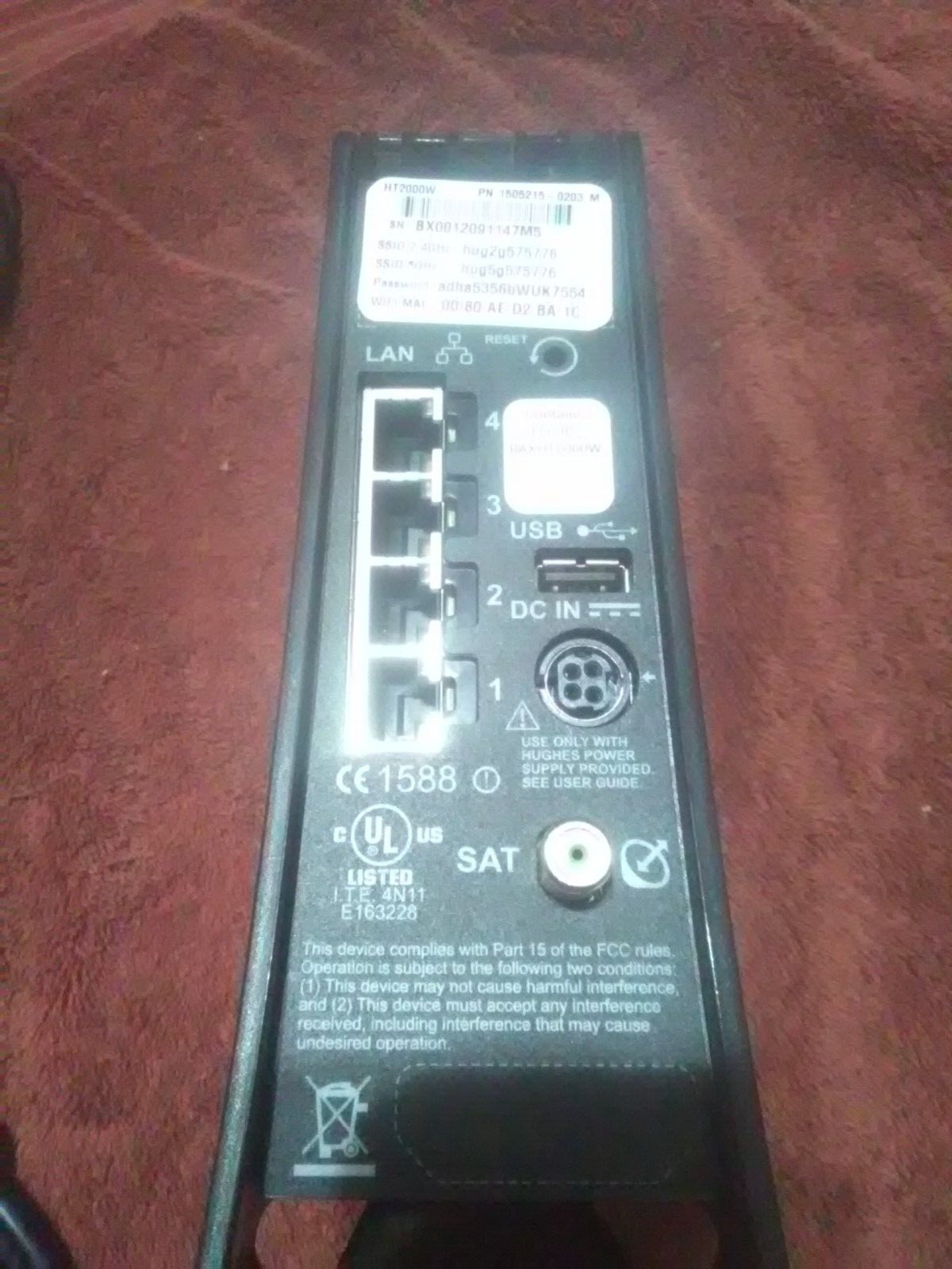 HughesNet HT2000W Black Satellite Dual Band 2.4Ghz-5Ghz Internet Modem Router