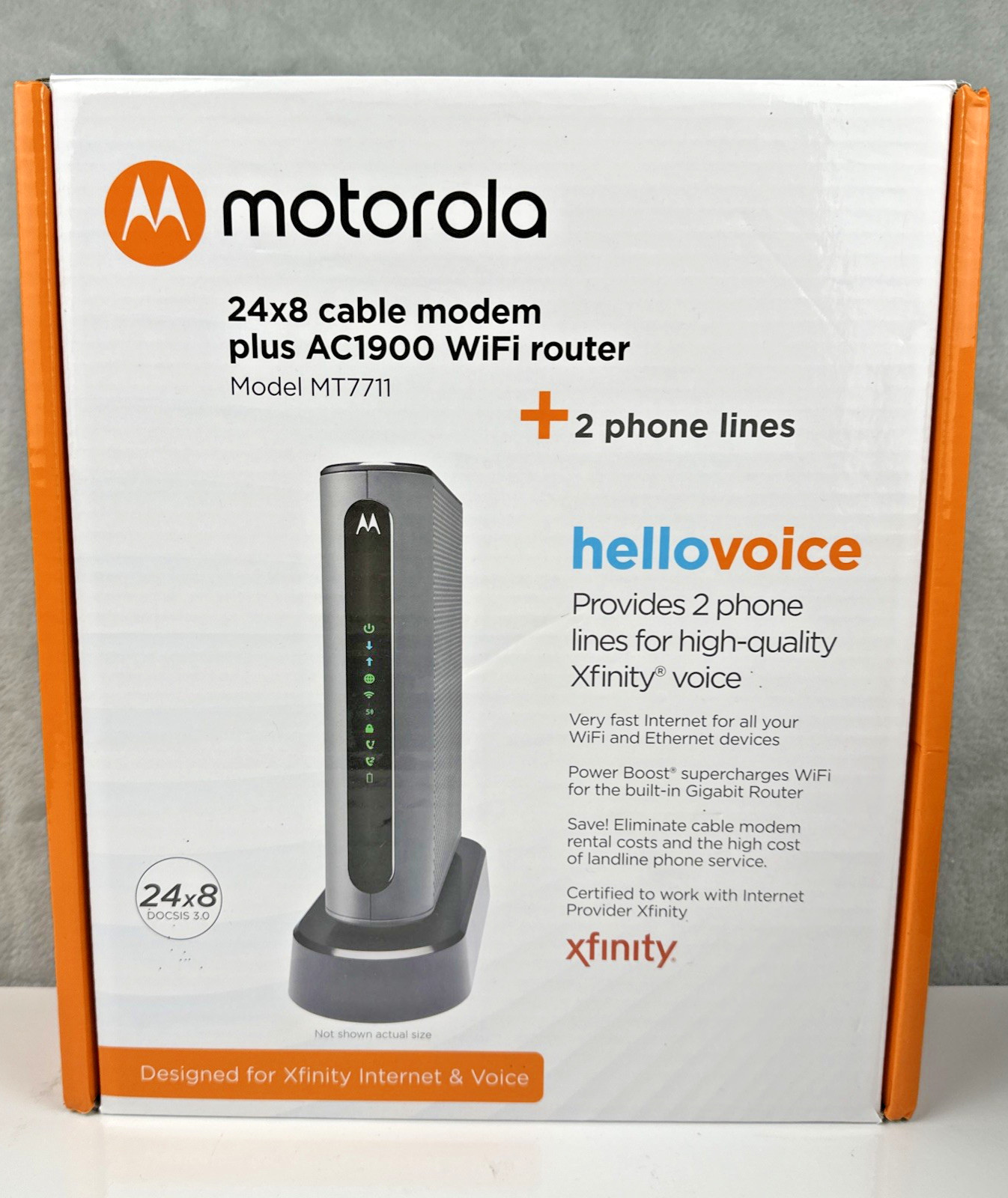 Motorola MT7711 24×8 Cable Modem AC1900 WiFi Router 2 Phone Lines Xfinity *READ*