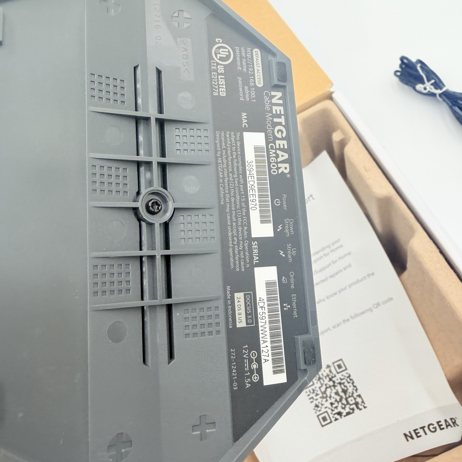 NETGEAR CM600 DOCSIS 3.0 Cable Modem NIB CM600-1AZNAS Open Box