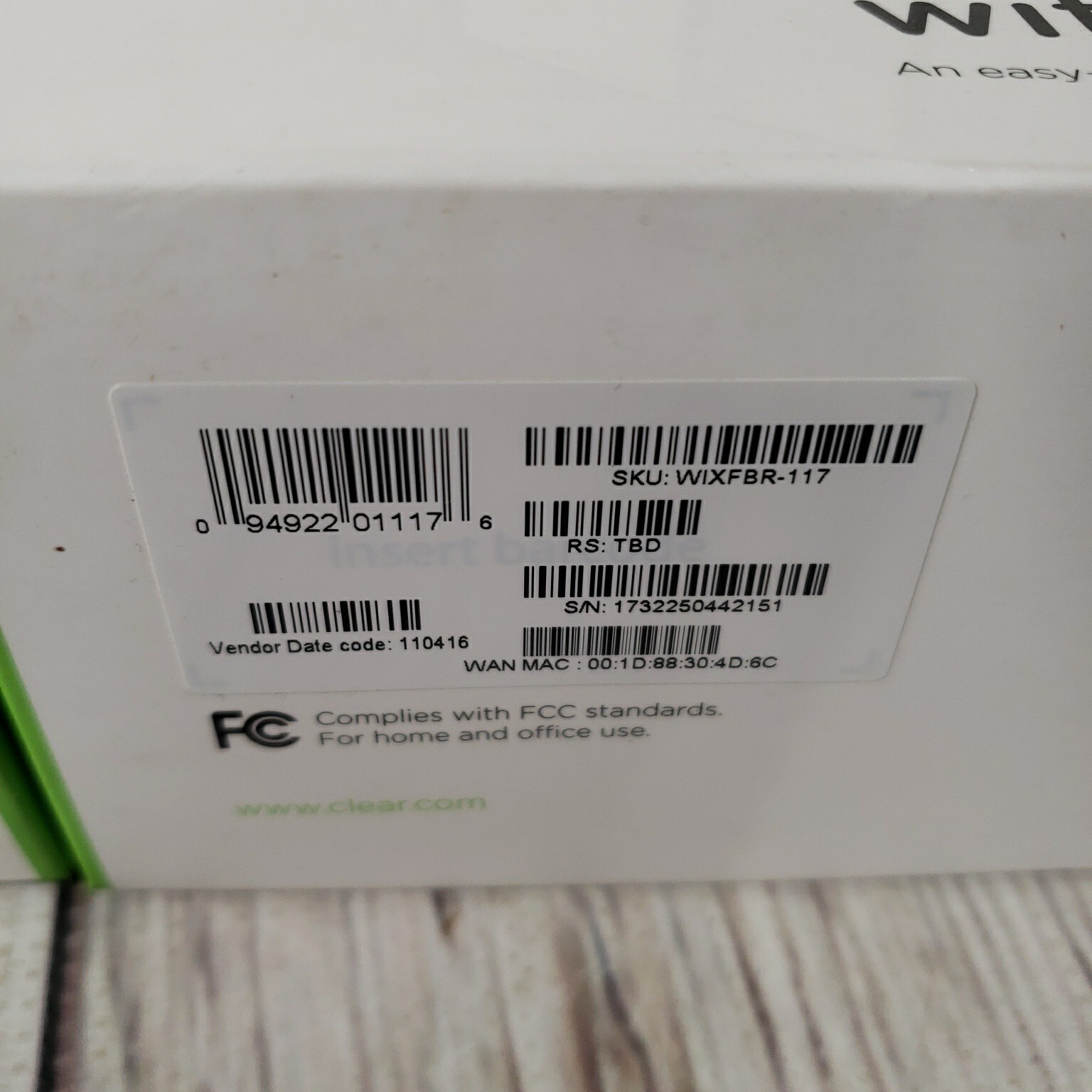 Clear WIXFBR-117 Wireless Home Internet Modem 802.11 b/g/n w/ Adapter