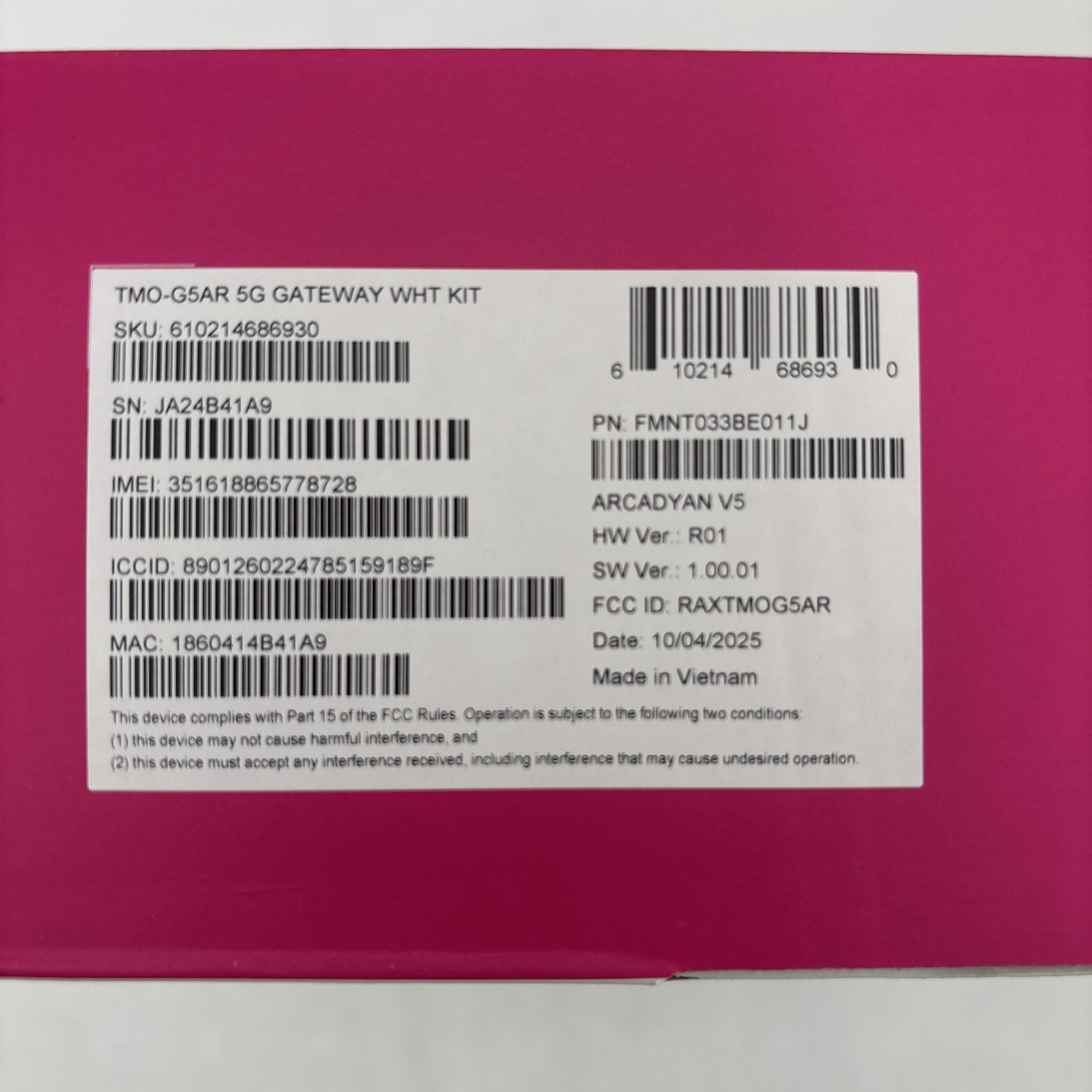 T-Mobile Gateway 5G – G5AR-1 Kit – White – – NEW In Box Free Shipping
